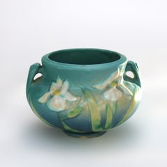 Roseville Art Pottery Blue Vase with Iris Pattern Mid 20thC