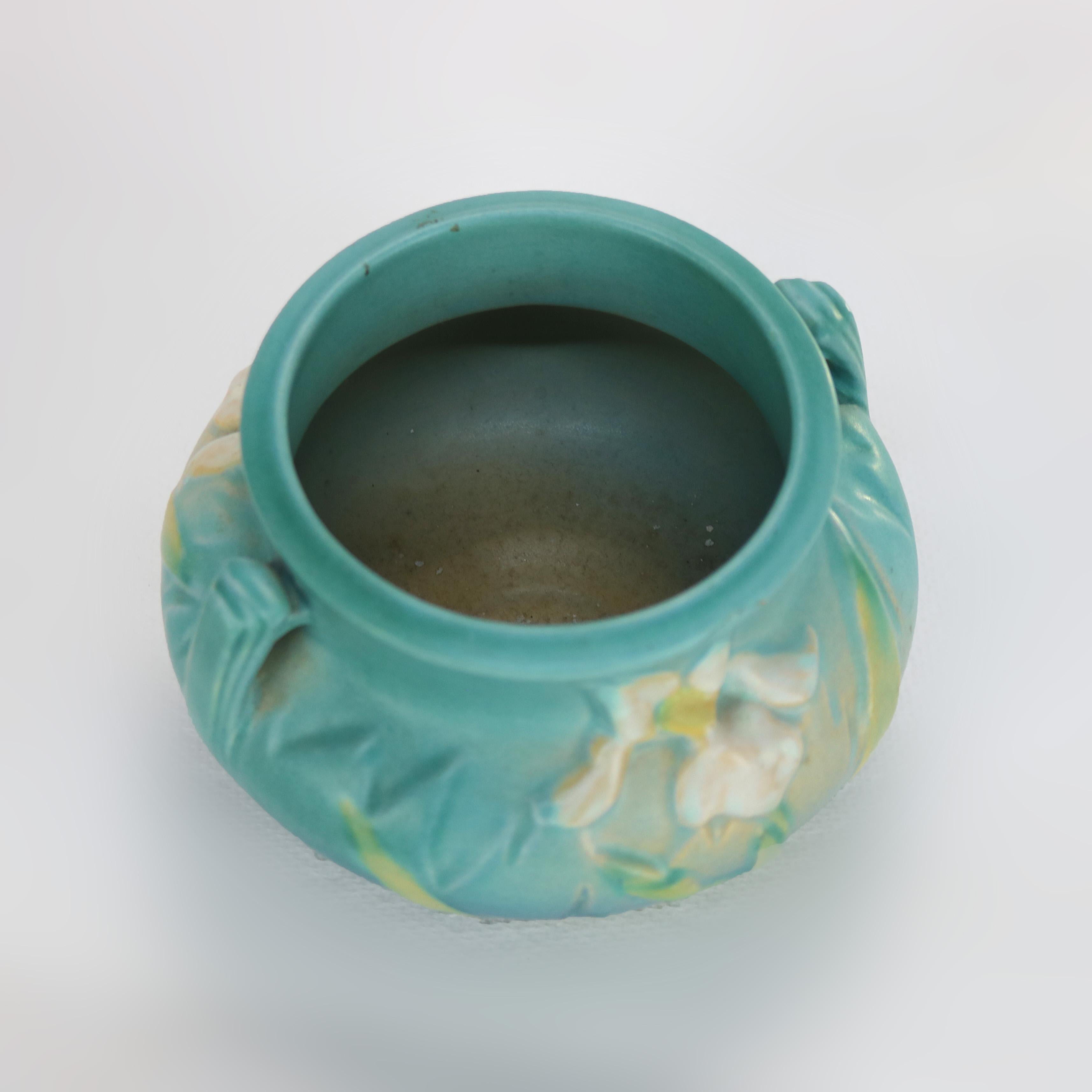 Roseville Art Pottery Blue Vase with Iris Pattern Mid 20thC 2