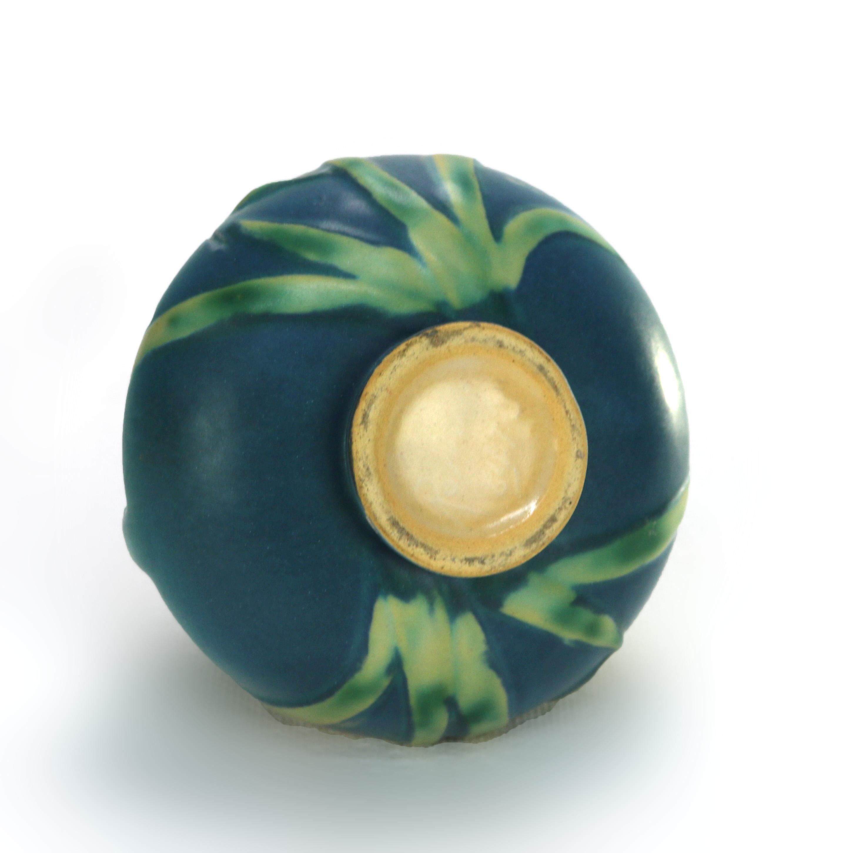 Roseville Art Pottery Blue Vase with Iris Pattern Mid 20thC 3