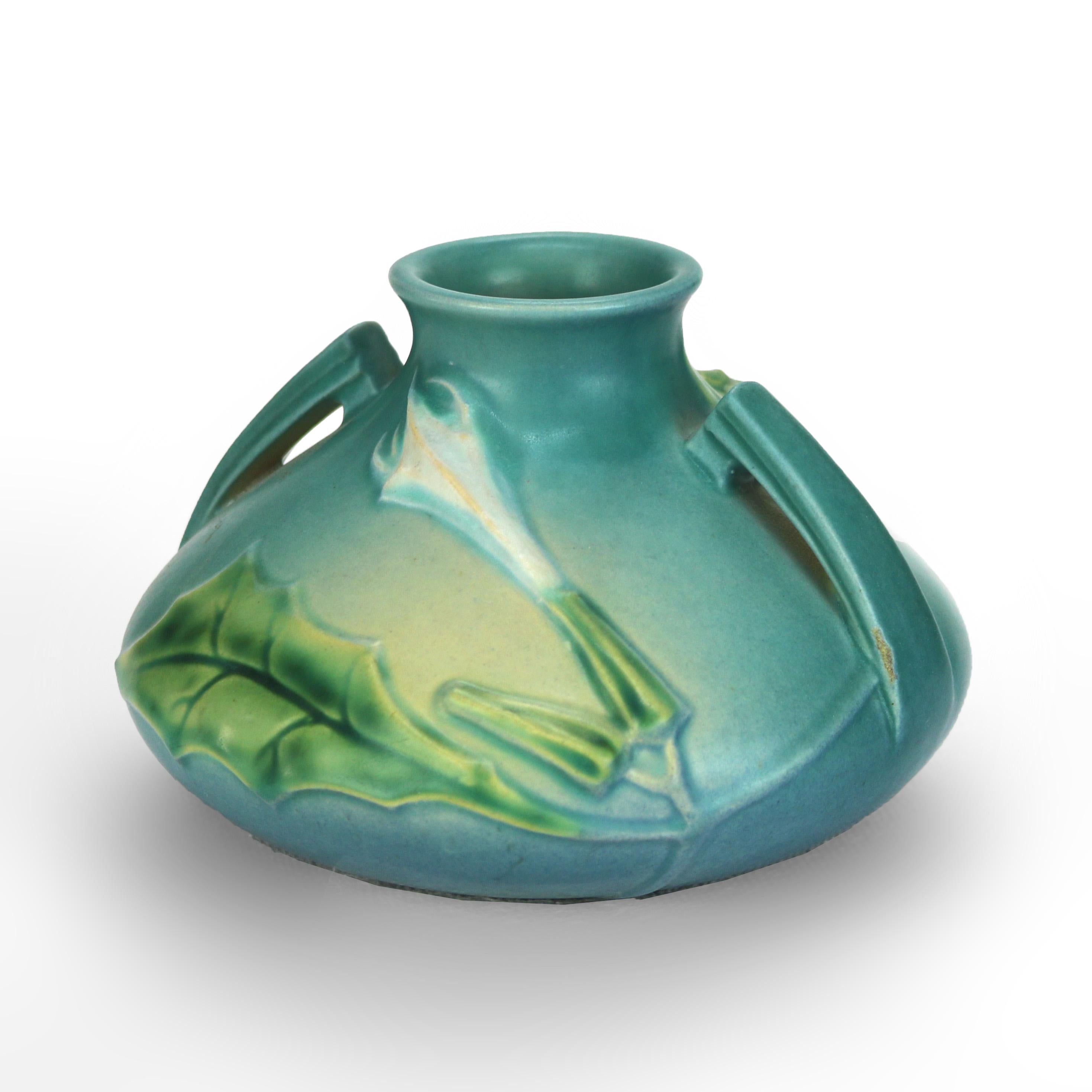 Roseville Art Pottery Blue Vase with Thornapple Pattern Mid 20thC

Measures- 4