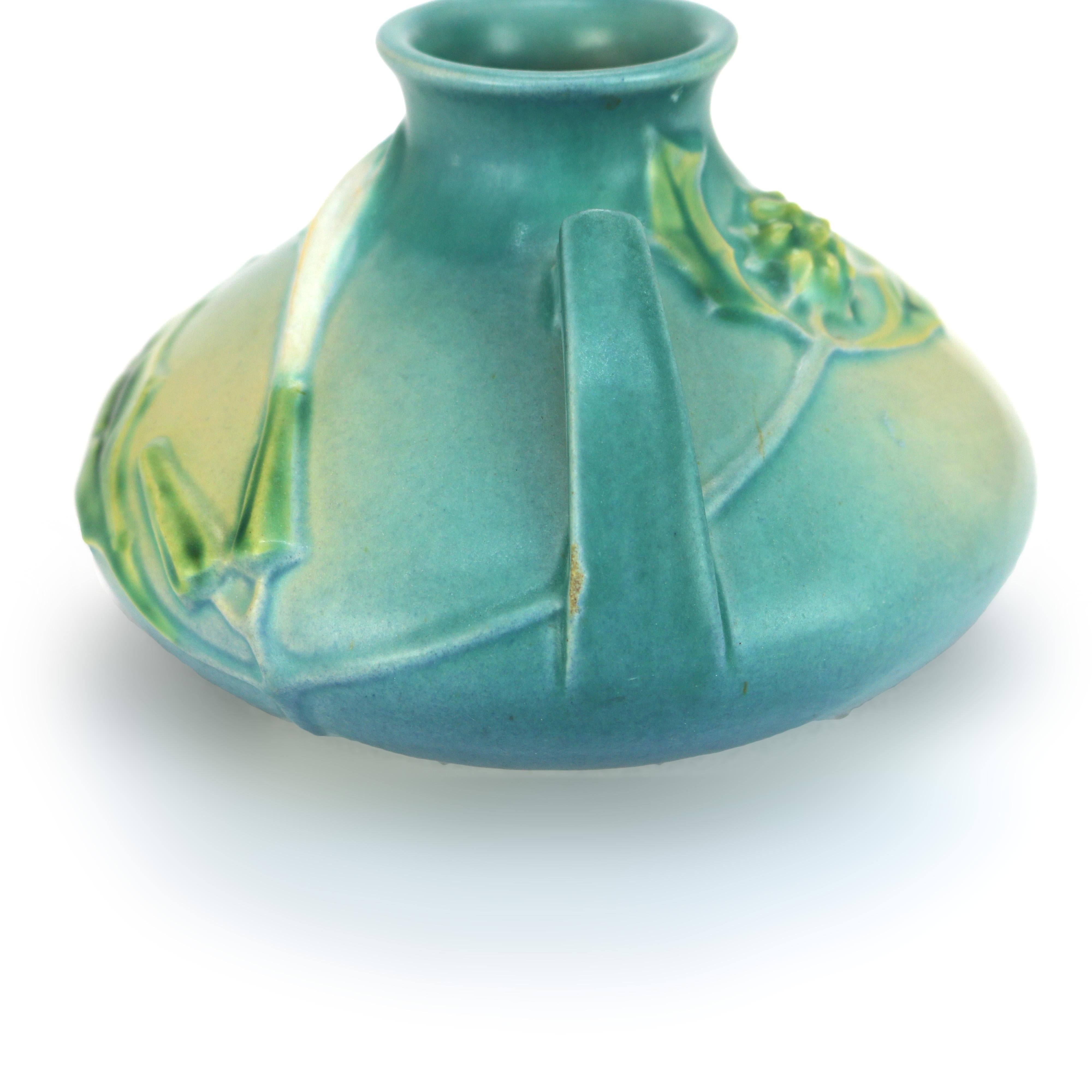 Roseville Art Pottery Blue Vase with Thornapple Pattern Mid 20thC In Good Condition In Big Flats, NY