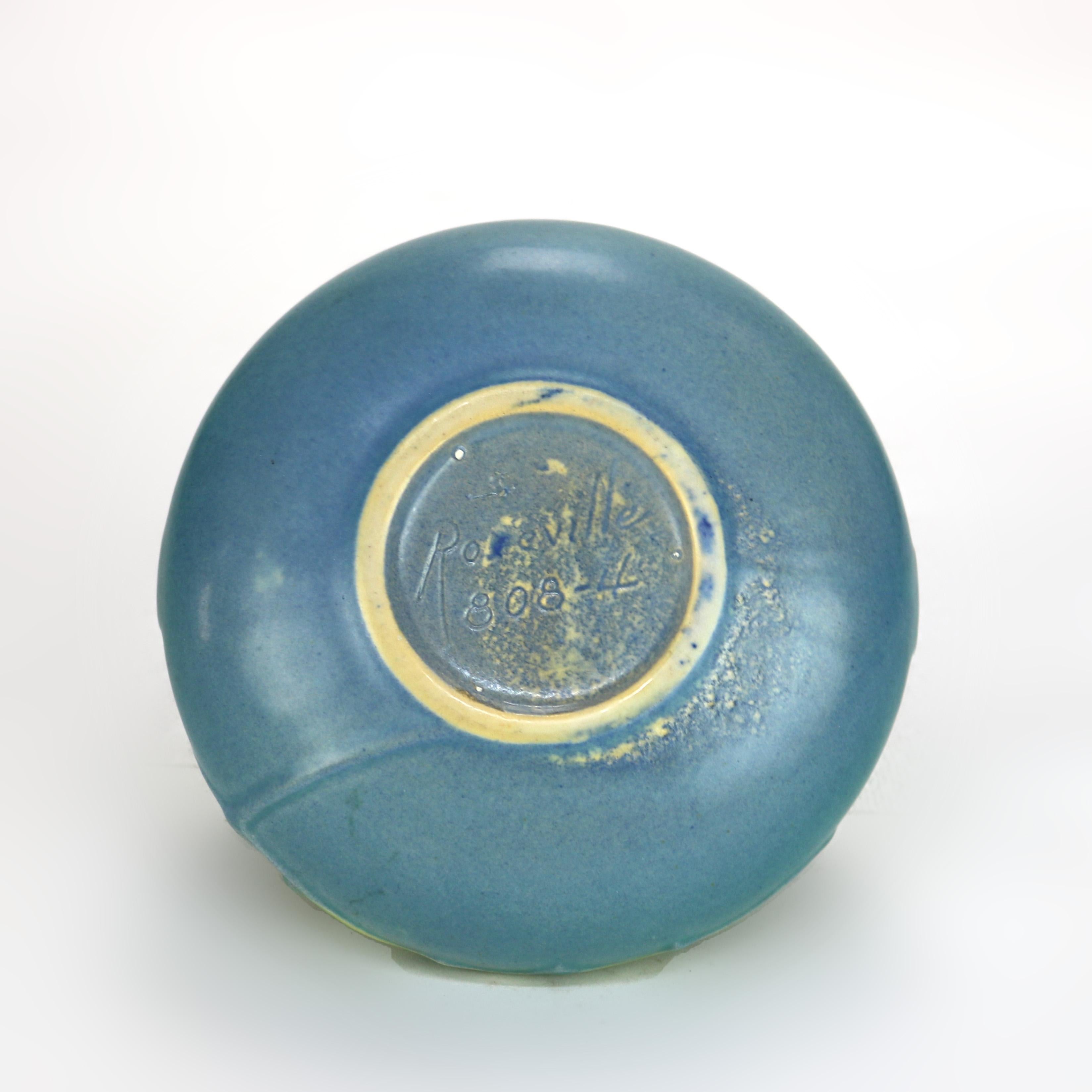 Roseville Art Pottery Blue Vase with Thornapple Pattern Mid 20thC 1