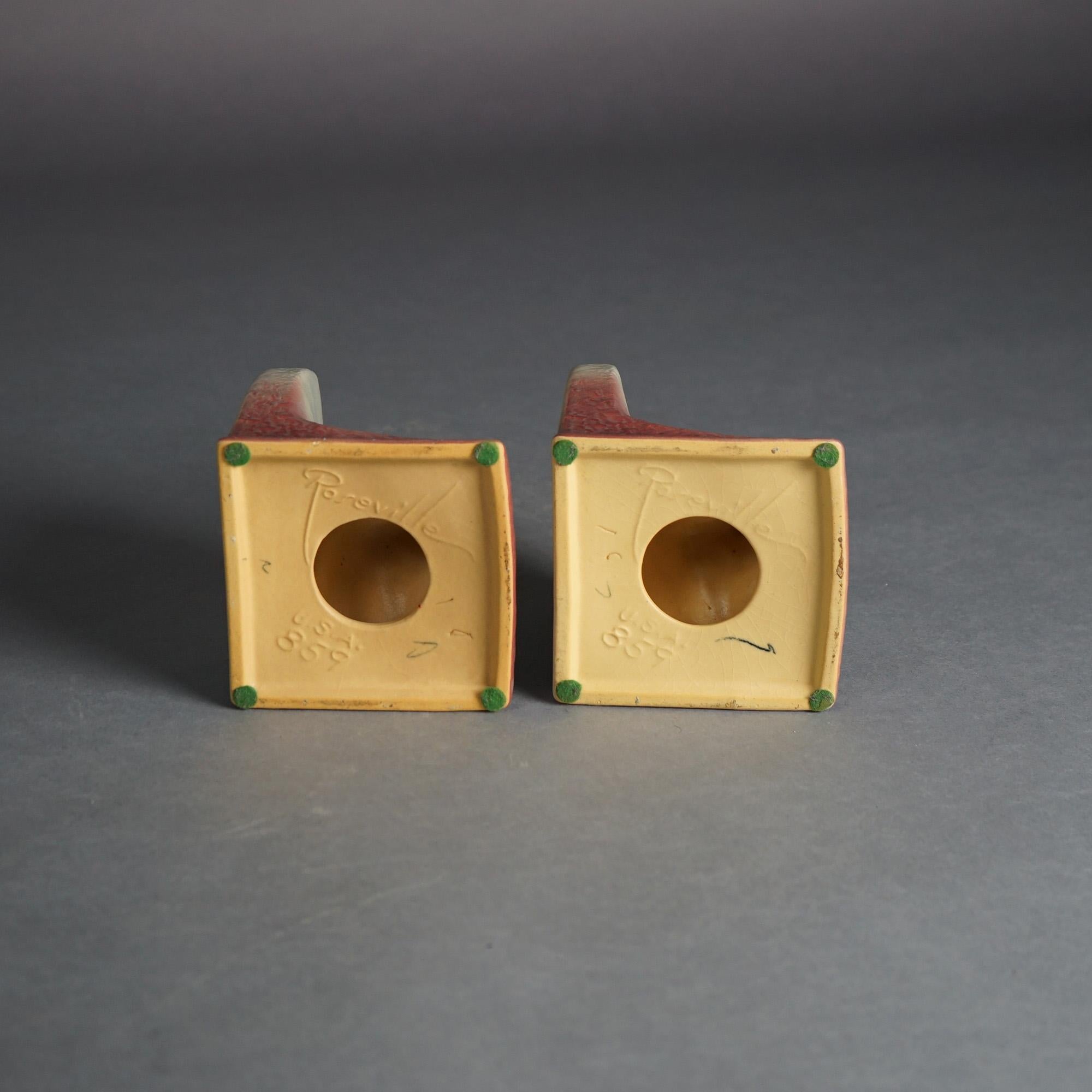 Arts and Crafts Roseville Art Pottery Bookends With Bittersweet Pattern C1951
