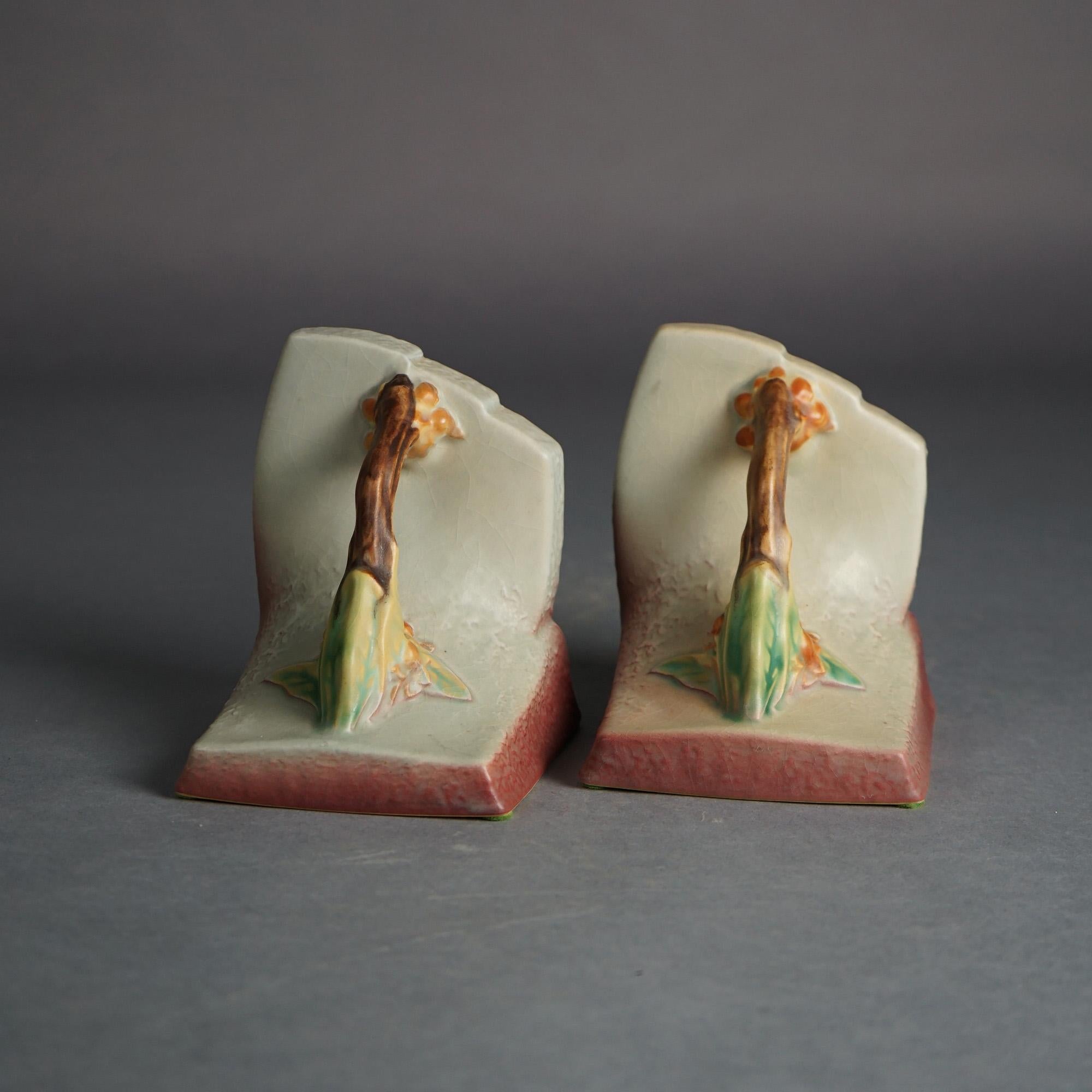 American Roseville Art Pottery Bookends With Bittersweet Pattern C1951