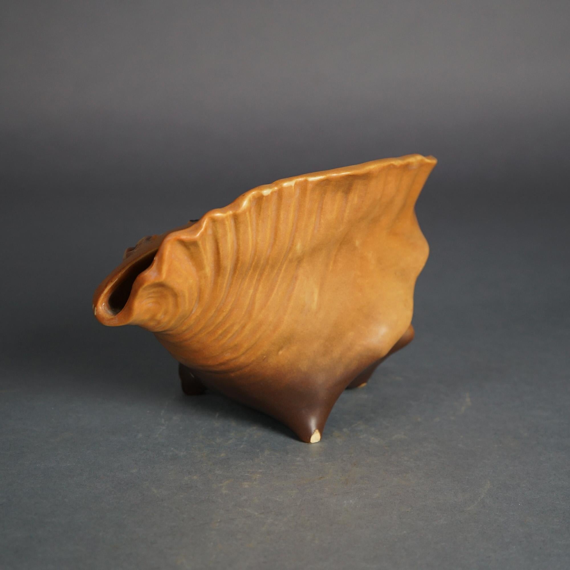 Arts and Crafts Roseville Art Pottery Brown Conch Shell with Magnolia Pattern C1943