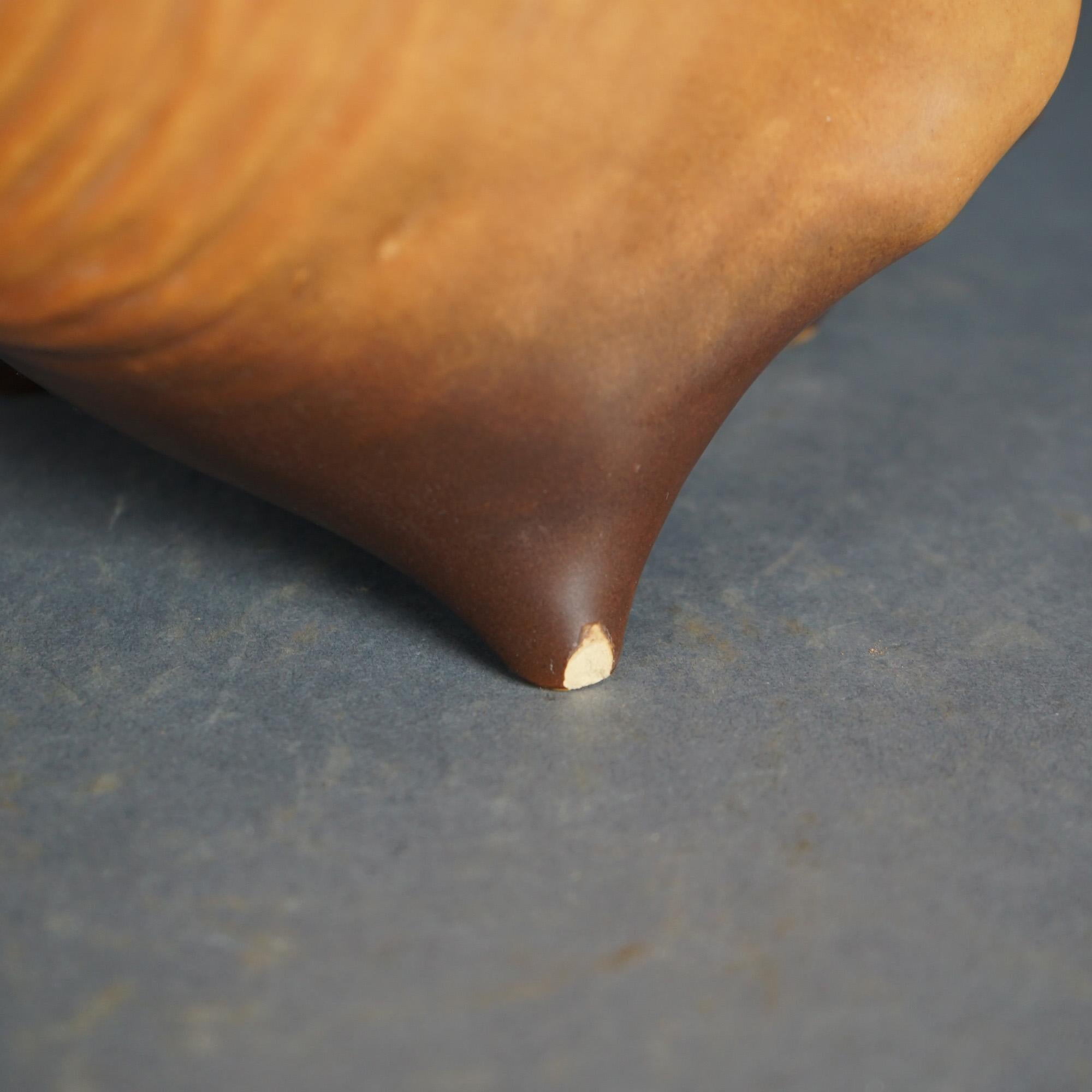 American Roseville Art Pottery Brown Conch Shell with Magnolia Pattern C1943
