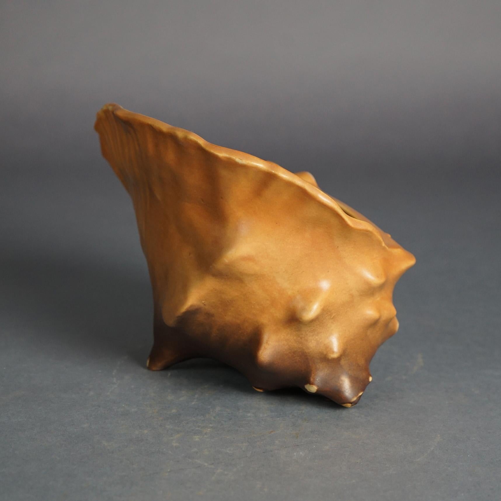 Roseville Art Pottery Brown Conch Shell with Magnolia Pattern C1943 In Good Condition In Big Flats, NY