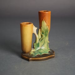 Roseville Art Pottery Vaso doppio marrone con motivo Thornapple C1937