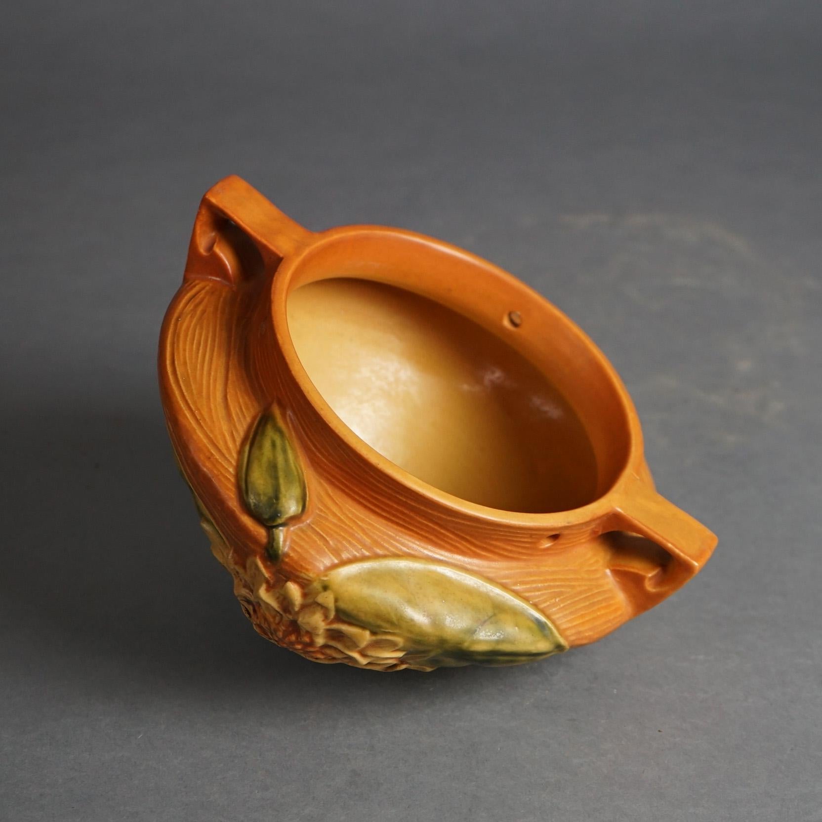 North American Roseville Art Pottery Brown Hanging Planter, Water Lily in Brown, C1943