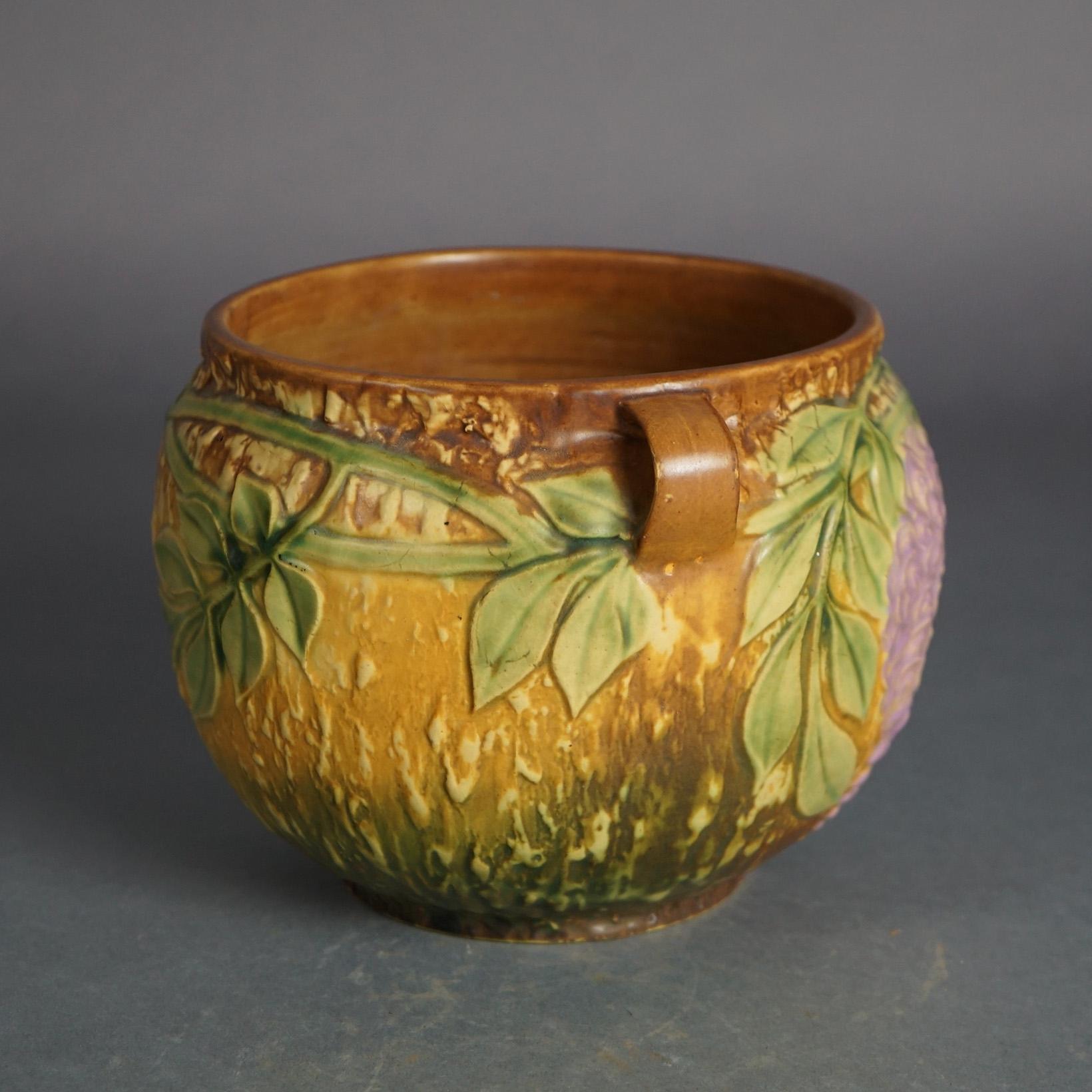 Arts and Crafts Roseville Art Pottery Brown Jardiniere With Wisteria Pattern C1933