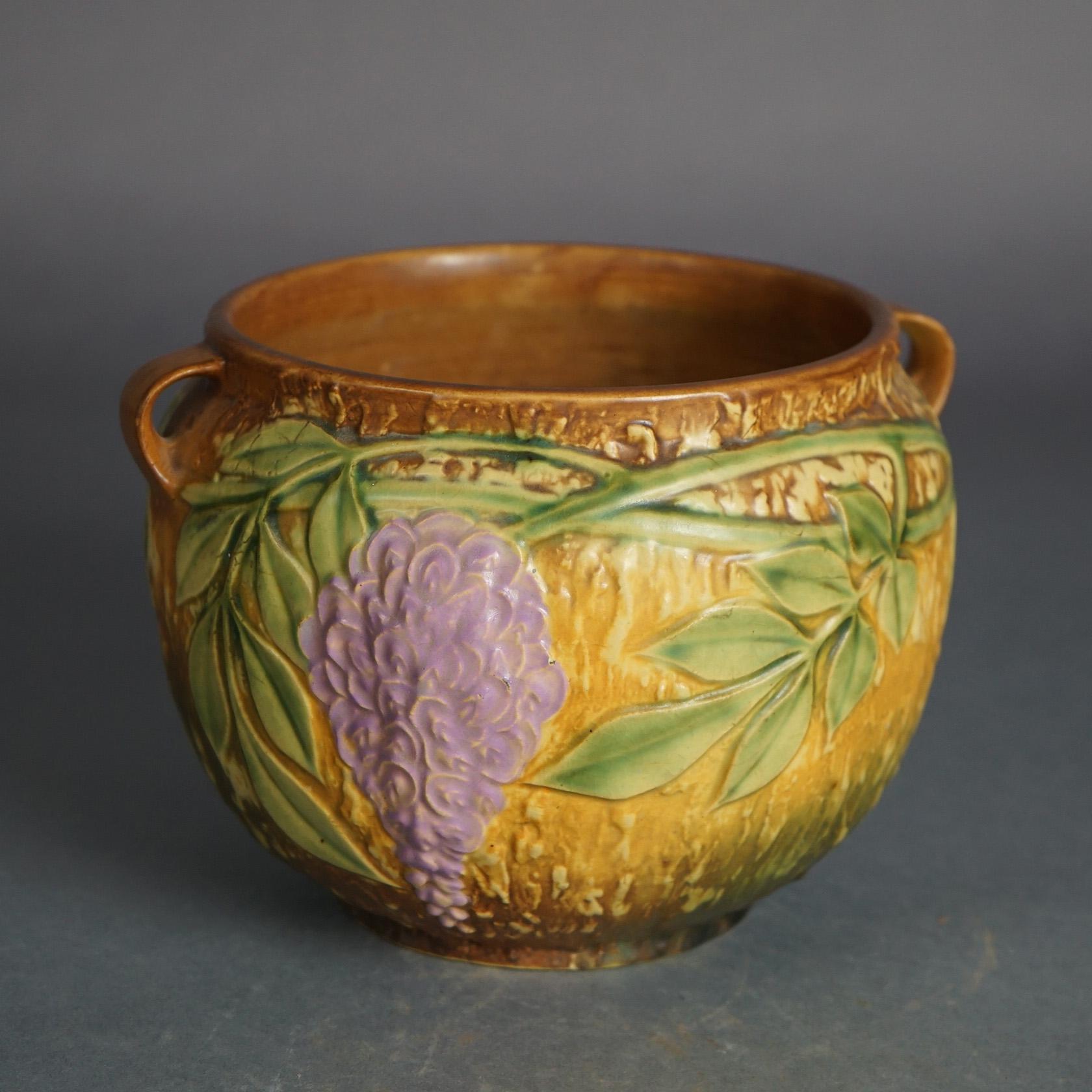 American Roseville Art Pottery Brown Jardiniere With Wisteria Pattern C1933