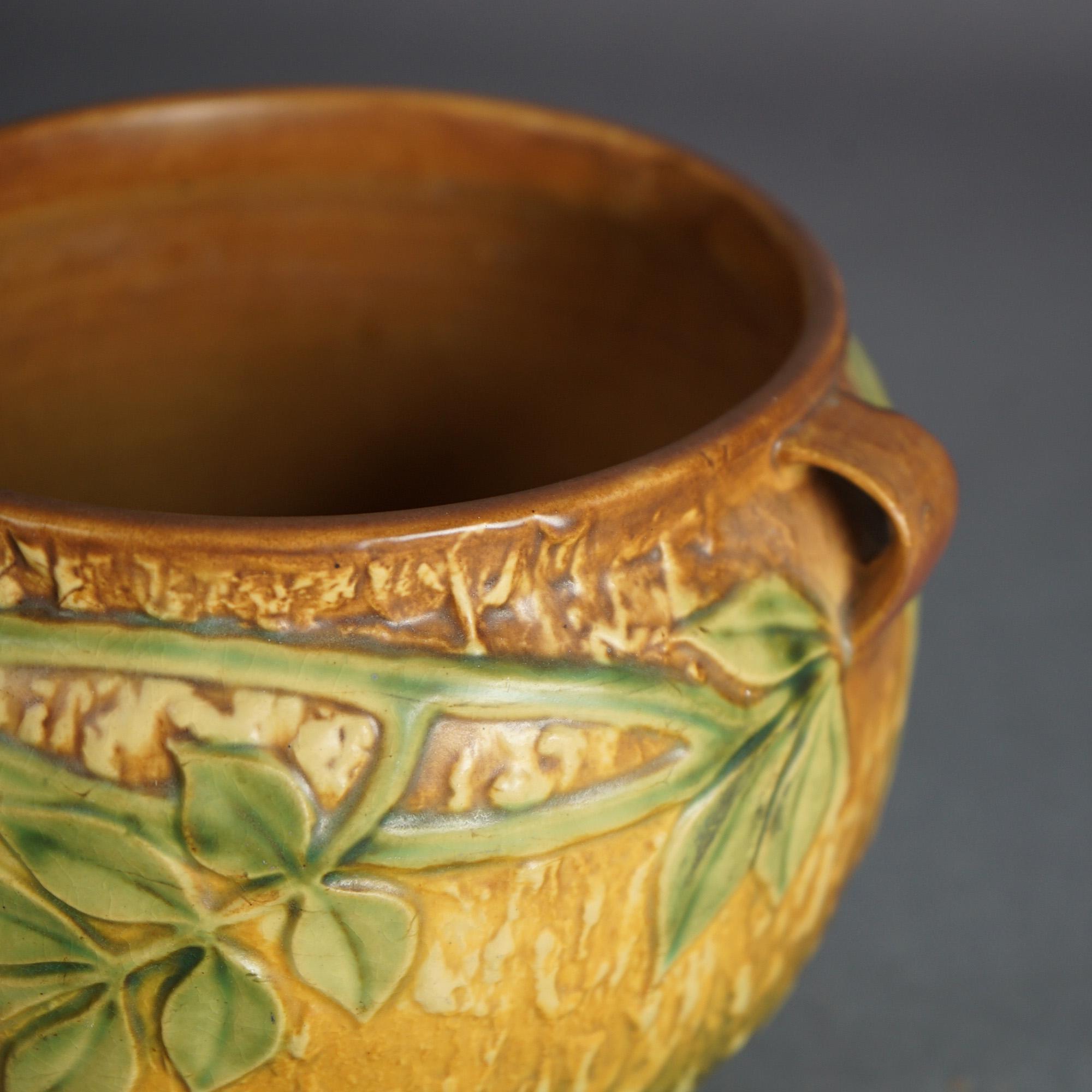 20th Century Roseville Art Pottery Brown Jardiniere With Wisteria Pattern C1933
