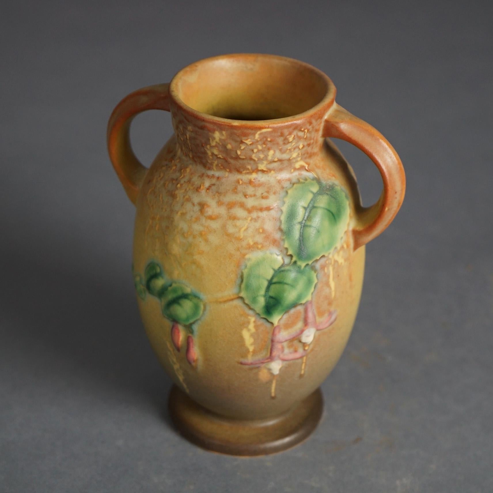 Roseville Art Pottery Brown Vase With Fuchsia Pattern C1939

Measures - 6.25