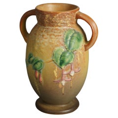 Roseville Art Pottery Brown Vase With Fuchsia Pattern C1939