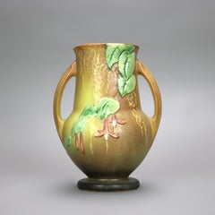 Roseville Art Pottery Brown Vase with Fuchsia Pattern Mid 20thC