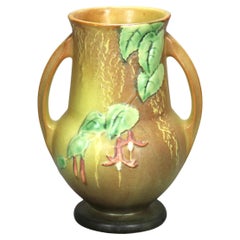 Roseville Art Pottery Brown Vase with Fuchsia Pattern Mid 20thC