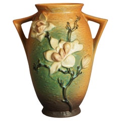 Vintage Roseville Art Pottery Brown Vase with Magnolia Pattern Mid 20thC