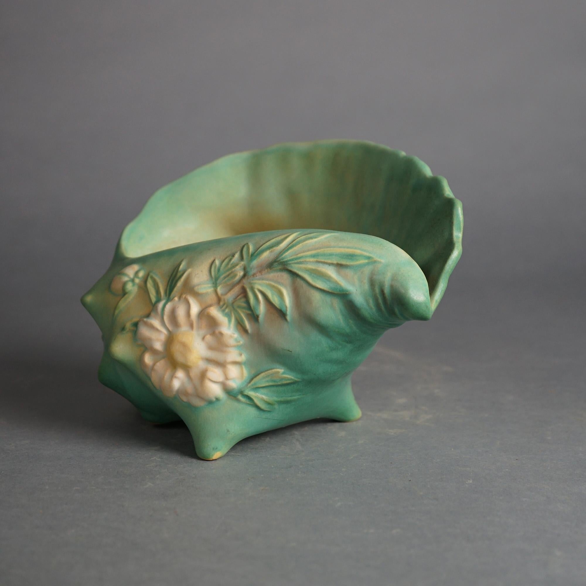 Roseville Art Pottery Conch Shell, Peony in Green,  C1942

Measures- 6.5''H x 9.75''W x 6''D