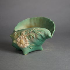 Roseville Art Pottery Conch Shell, Peony in Green,  C1942