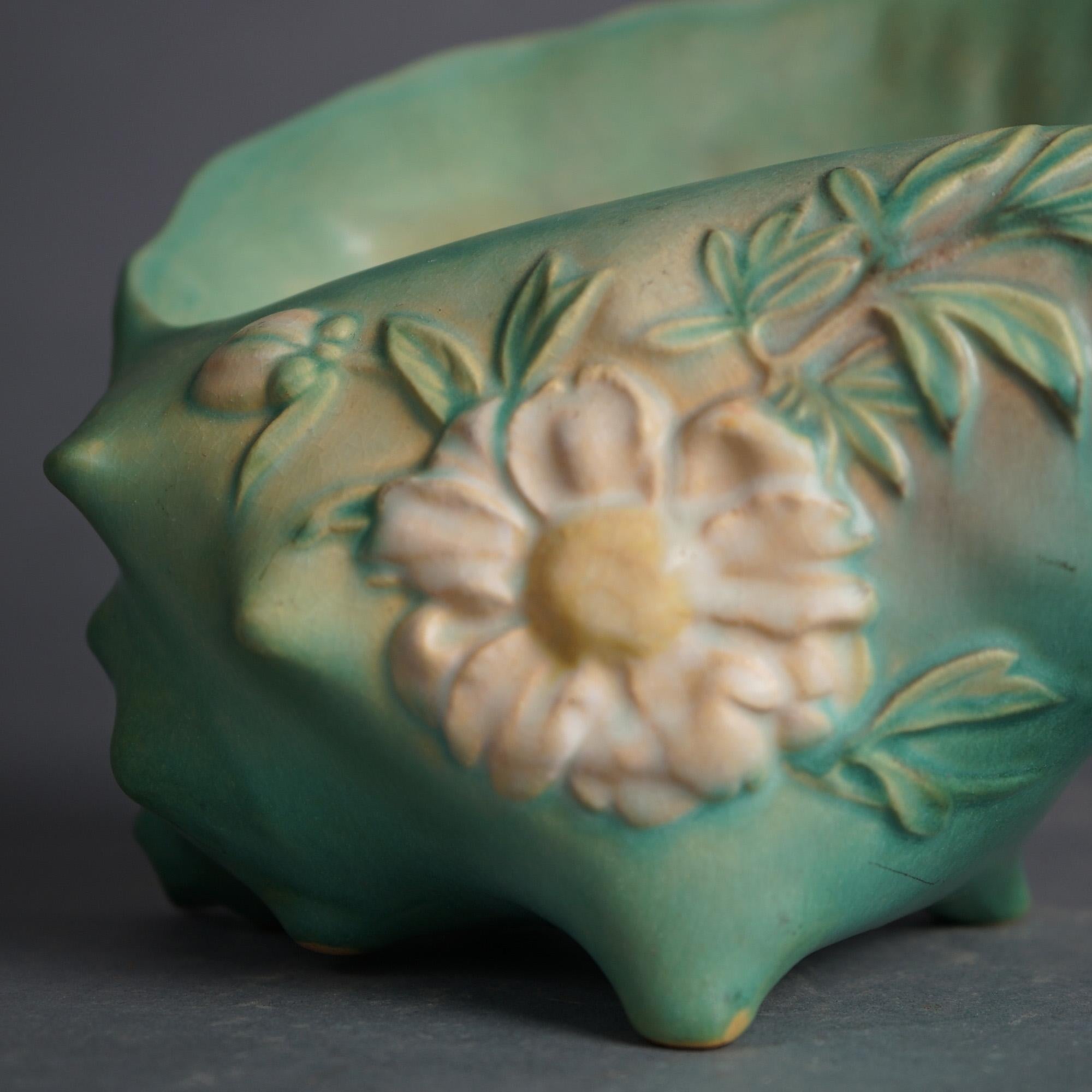 Arts and Crafts Roseville Art Pottery Conch Shell, Peony in Green,  C1942