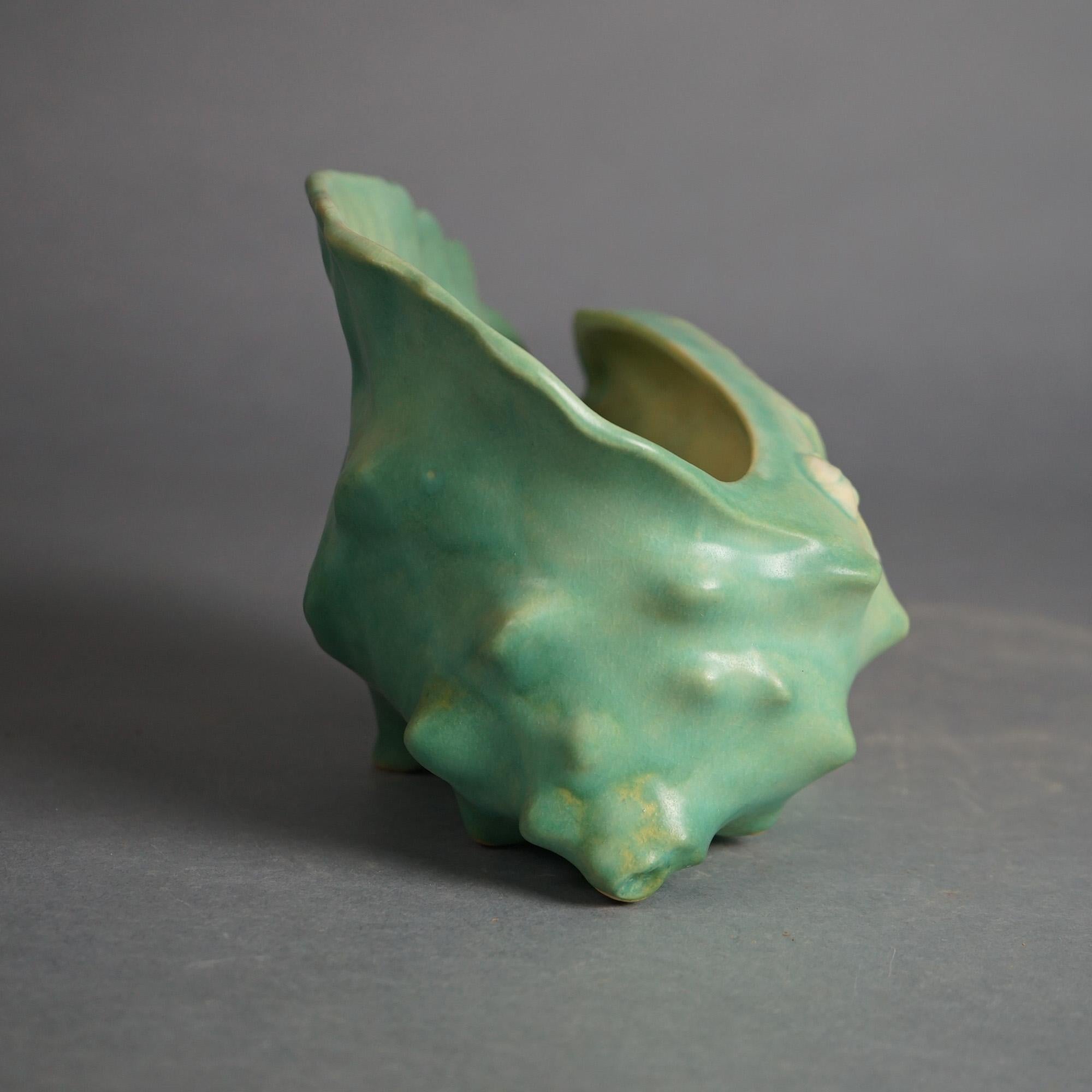 American Roseville Art Pottery Conch Shell, Peony in Green,  C1942