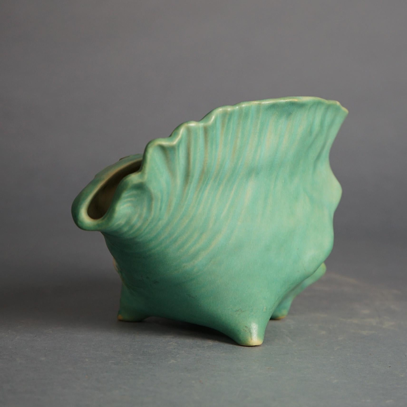 Roseville Art Pottery Conch Shell, Peony in Green,  C1942 In Good Condition In Big Flats, NY