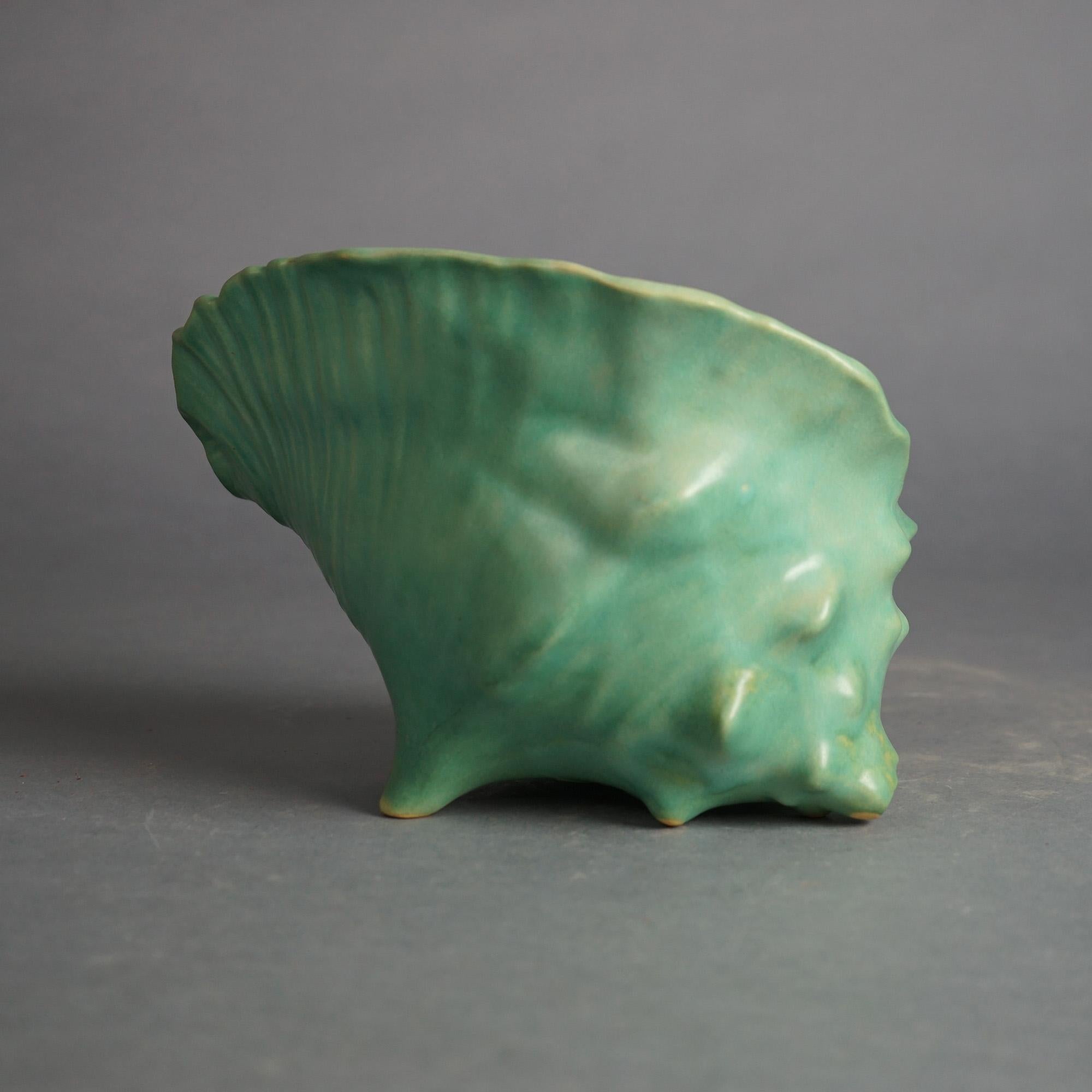 20th Century Roseville Art Pottery Conch Shell, Peony in Green,  C1942