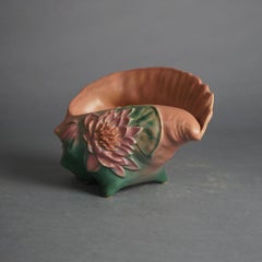 Roseville Art Pottery Conch Shell, Water Lily in Pink, Signed, C1943