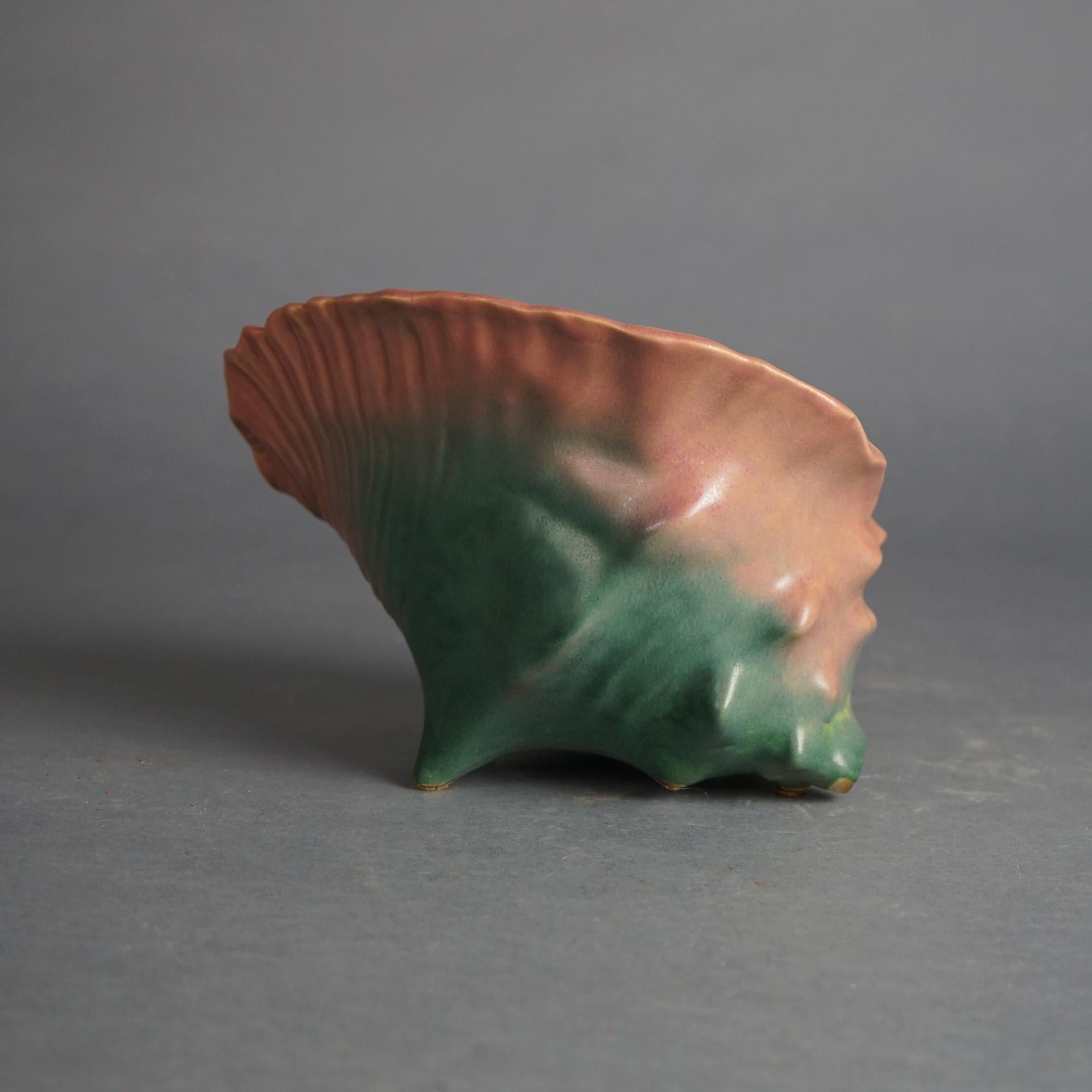 American Roseville Art Pottery Conch Shell, Water Lily in Pink, Signed, C1943
