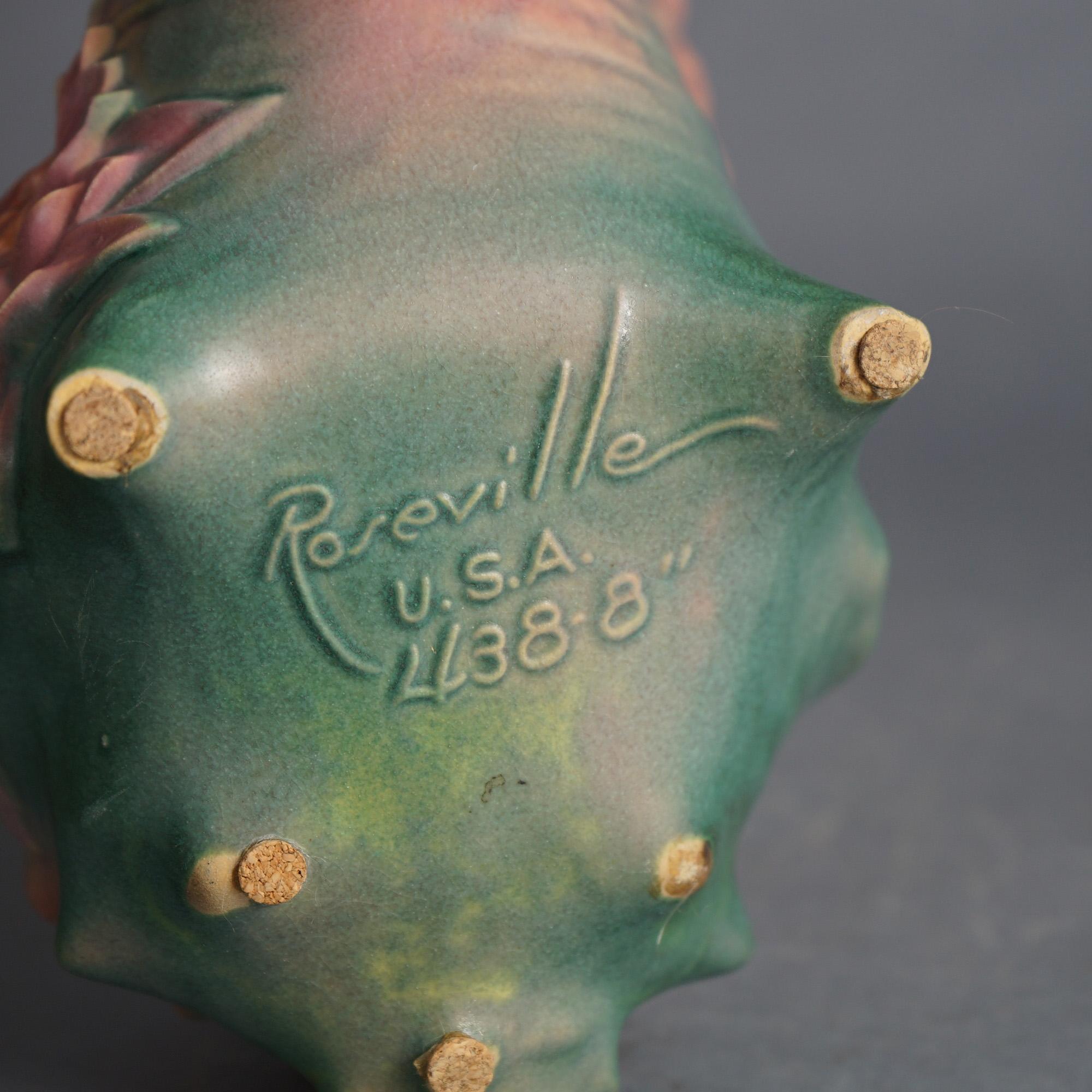 Roseville Art Pottery Conch Shell, Water Lily in Pink, Signed, C1943 In Good Condition In Big Flats, NY