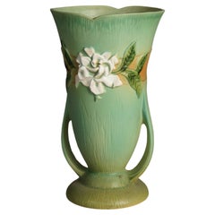 Roseville Art Pottery Double Handled & Footed Vase, Gardenia in Green, C1950
