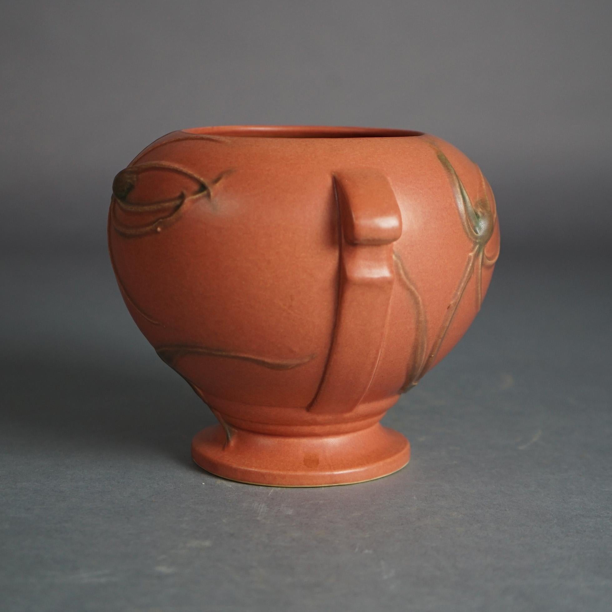 Arts and Crafts Roseville Art Pottery Double Handled Vase with Teasel Pattern C1937