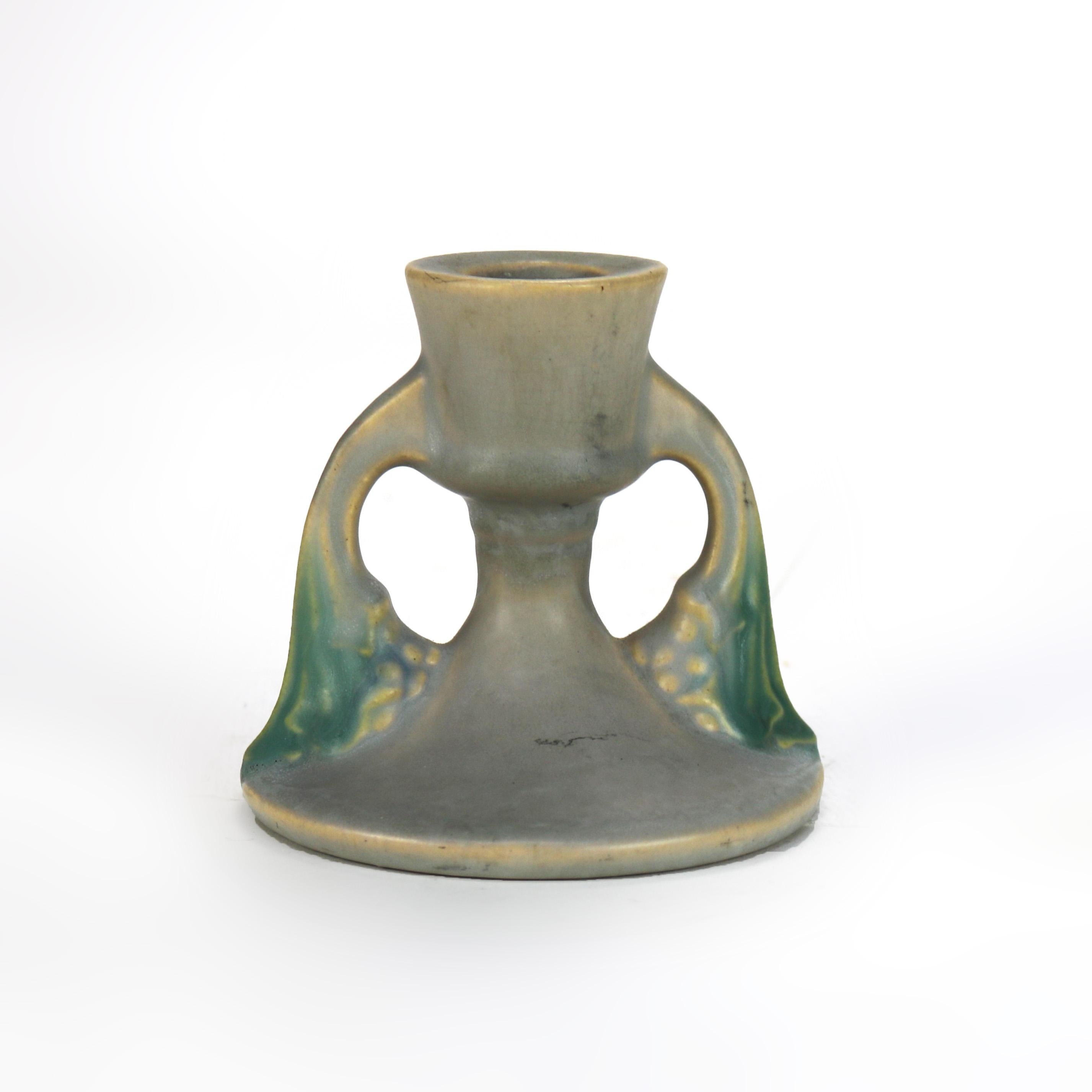 Roseville Art Pottery Gray Candleholder with Tuscany Pattern Mid 20thC.
3 5/8