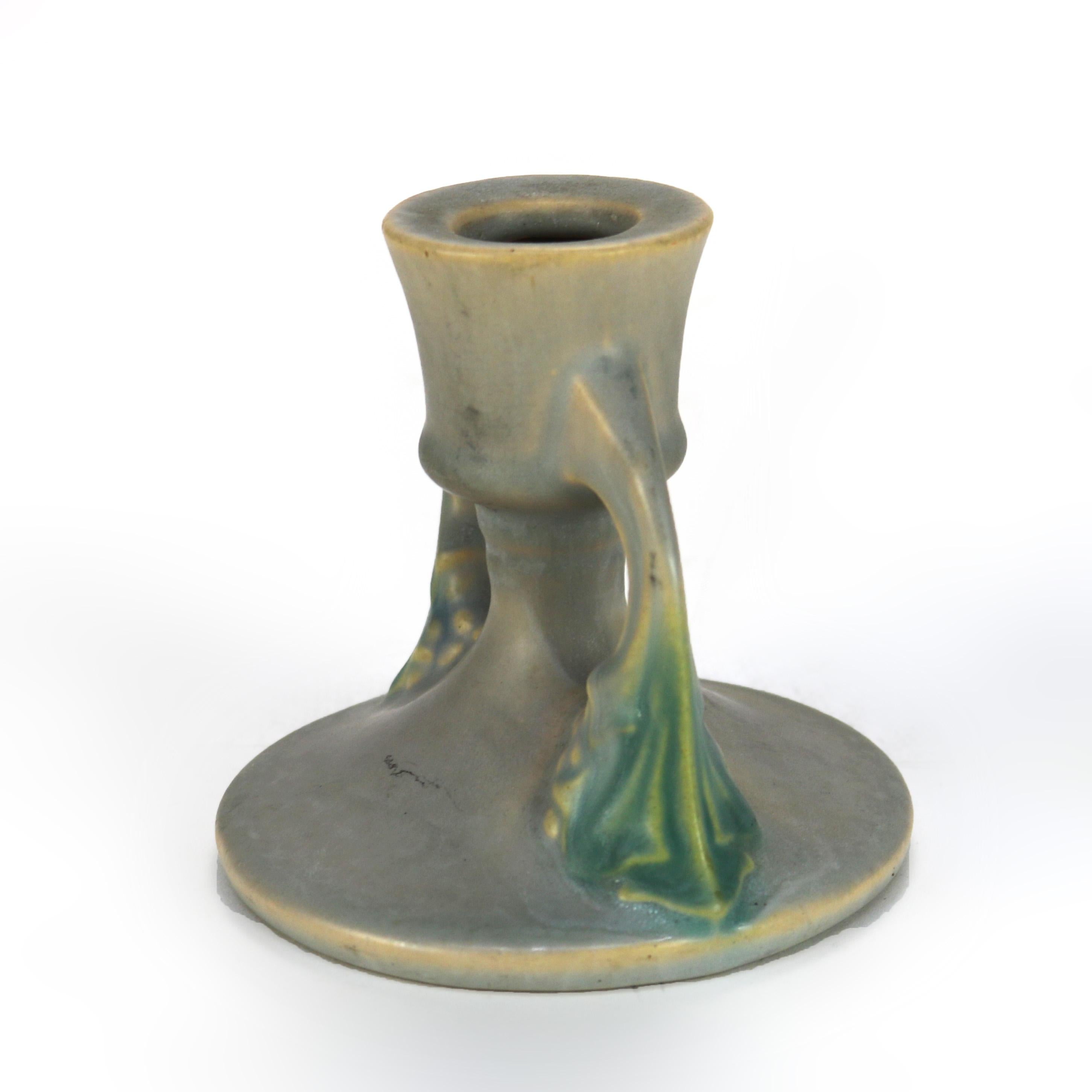 20th Century Roseville Art Pottery Gray Candleholder with Tuscany Pattern Mid 20thC For Sale