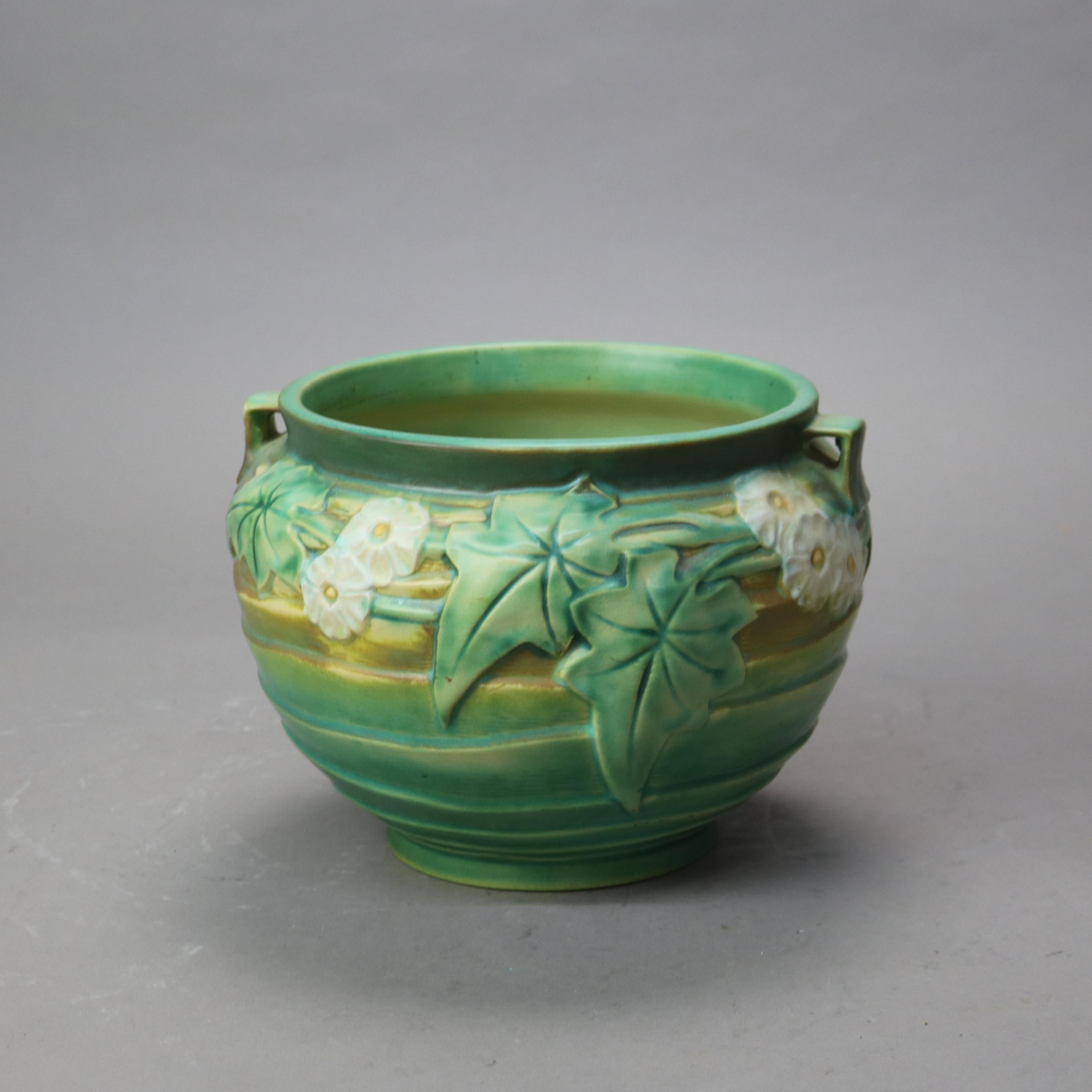 Roseville Art Pottery Green Jardiniere with Luffa Pattern Mid 20thC 1