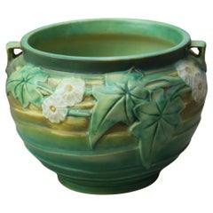 Roseville Art Pottery Green Jardiniere with Luffa Pattern Mid 20thC