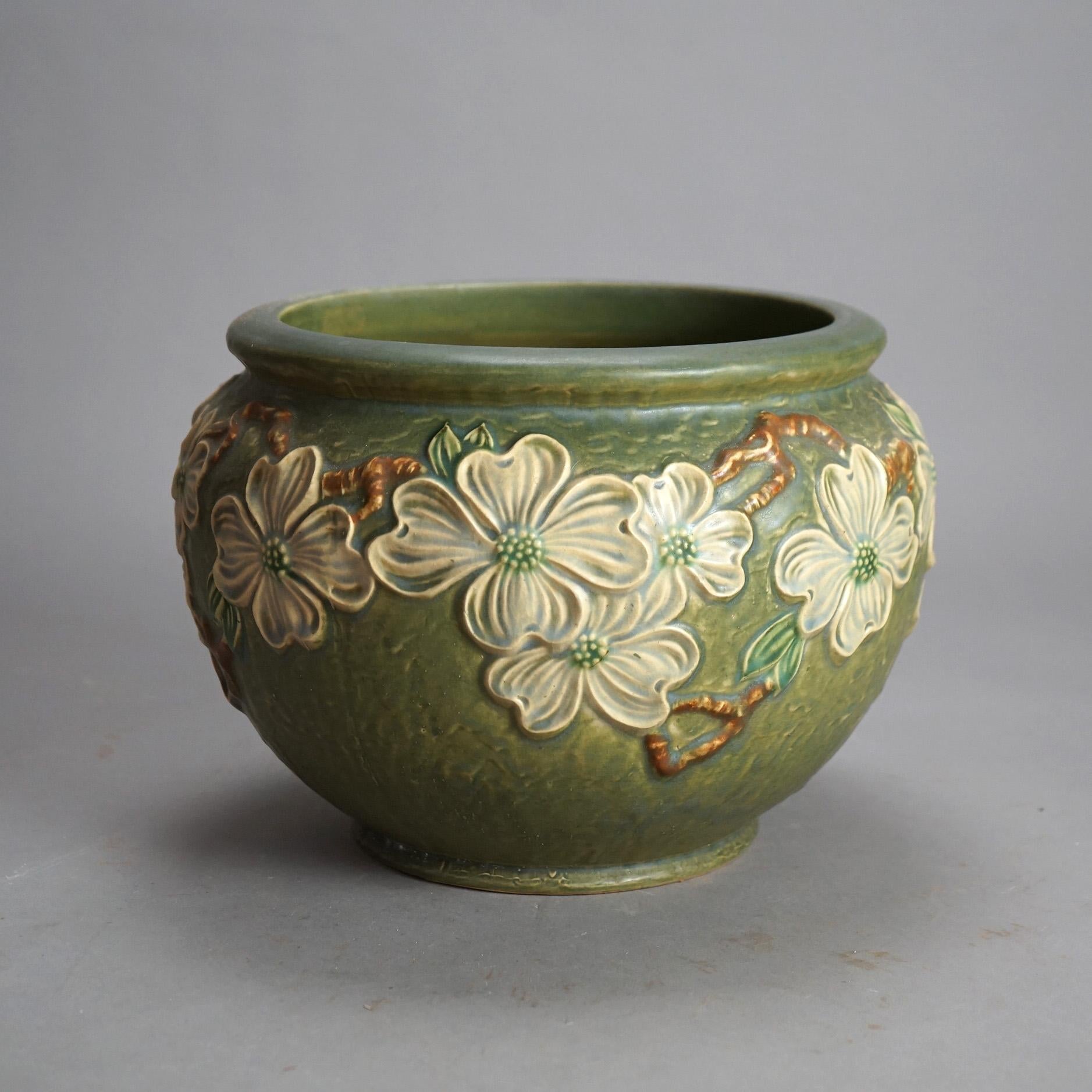 Arts and Crafts Roseville Art Pottery Green Planter with Dogwood Pattern Mid 20thC