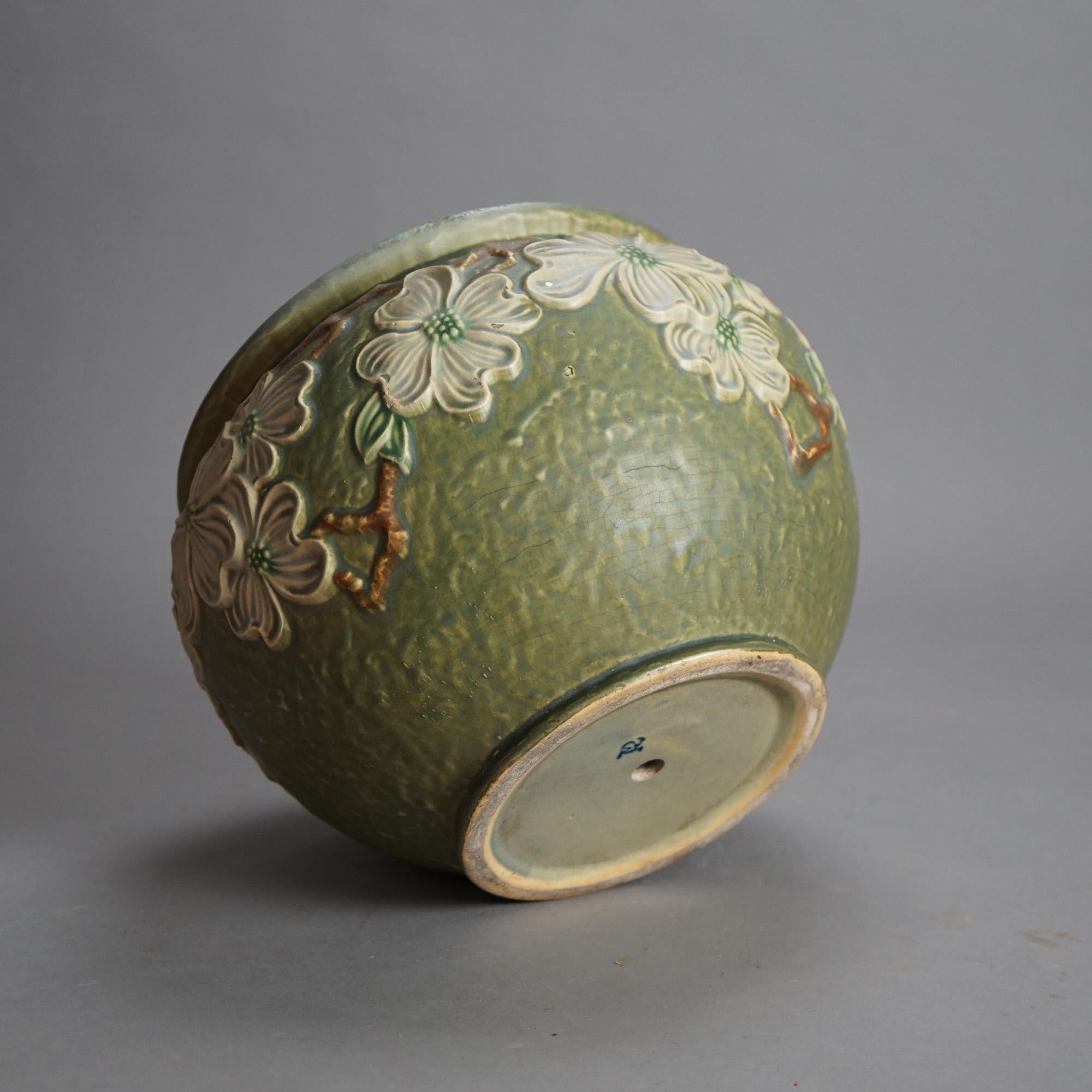 Roseville Art Pottery Green Planter with Dogwood Pattern Mid 20thC 1