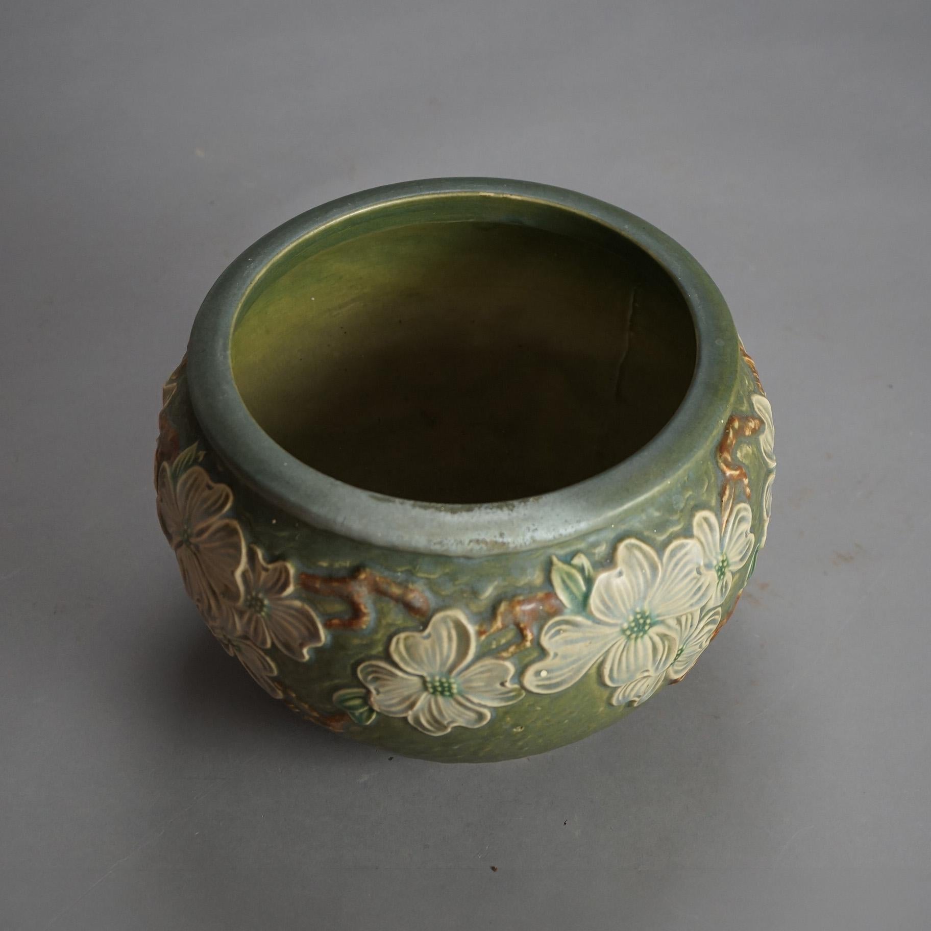 Roseville Art Pottery Green Planter with Dogwood Pattern Mid 20thC 2