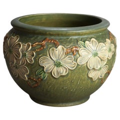 Roseville Art Pottery Green Planter with Dogwood Pattern Mid 20thC