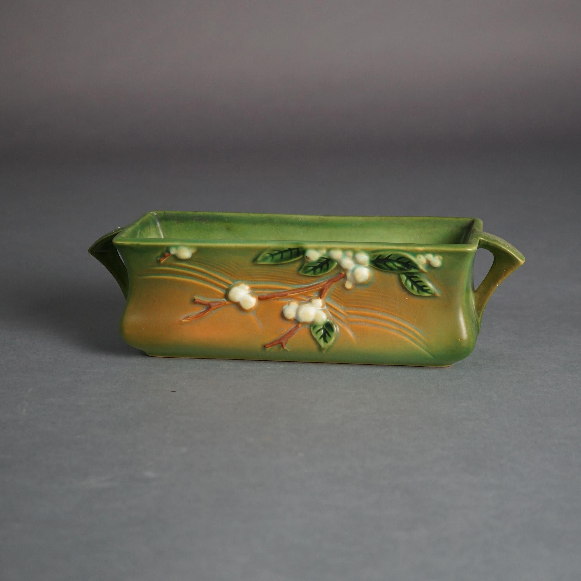 Arts and Crafts Roseville Art Pottery Green Planter With Snowberry Pattern C1947