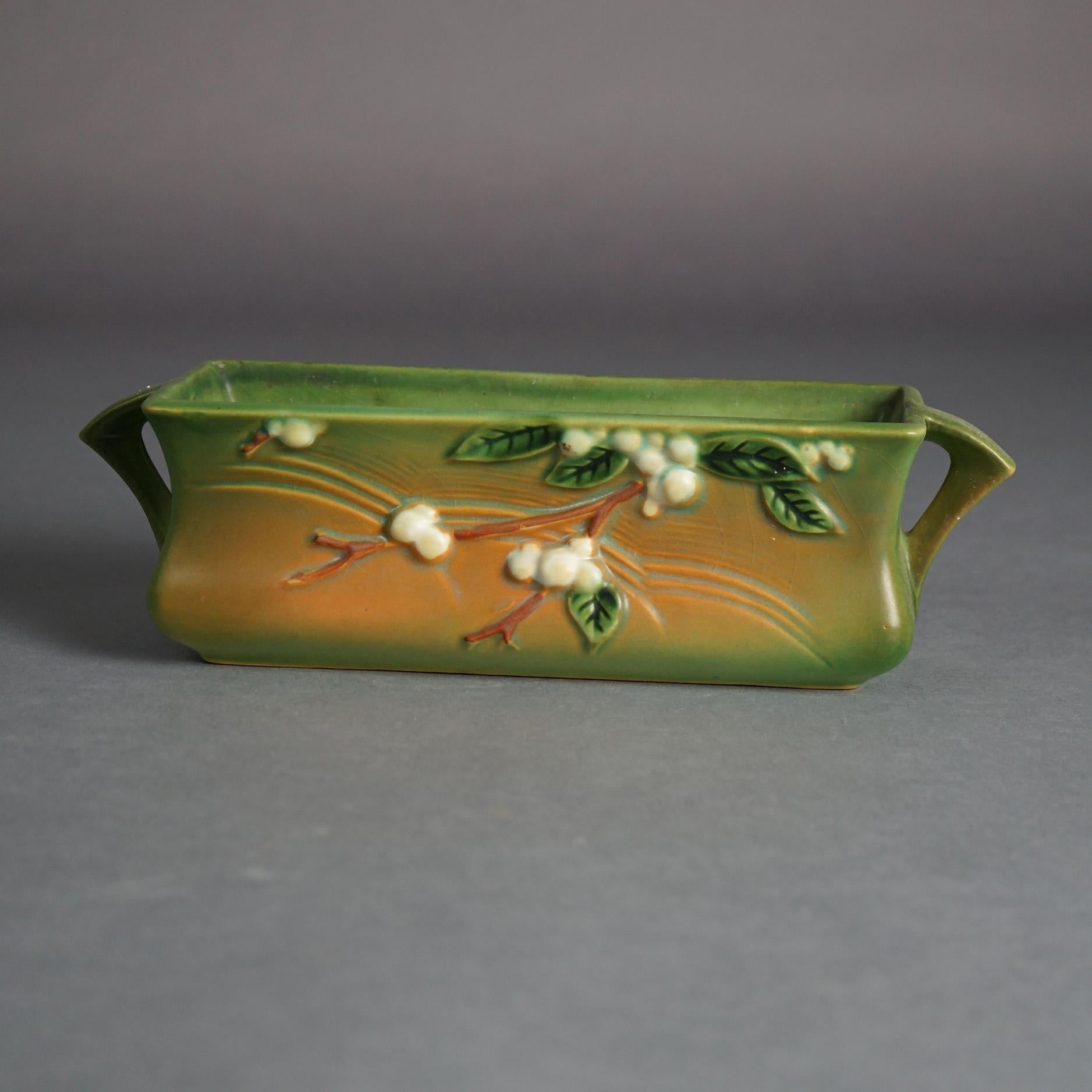 American Roseville Art Pottery Green Planter With Snowberry Pattern C1947