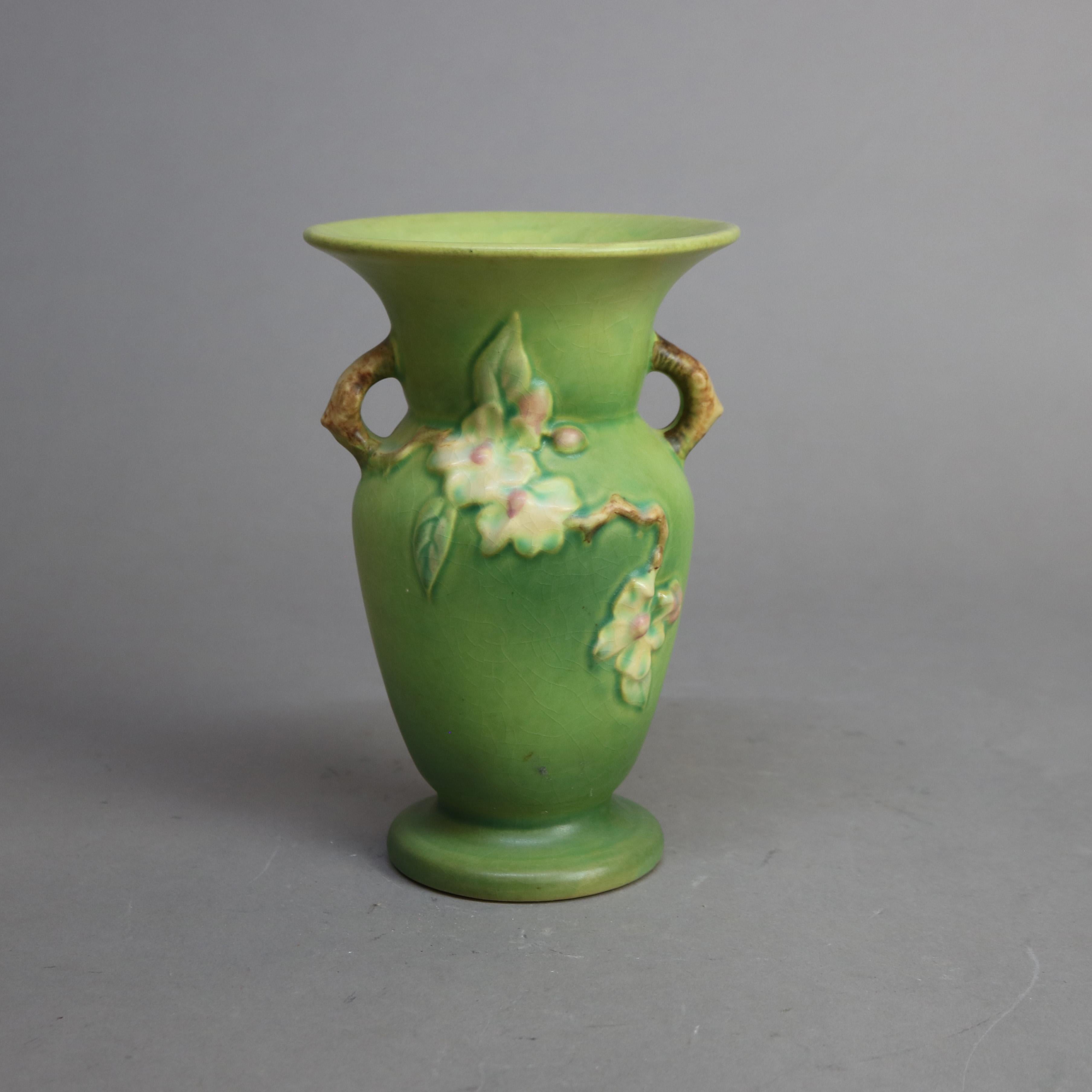 Roseville Art Pottery Green Vase with Apple Blossom Pattern Mid 20thC

Measures - 8.5