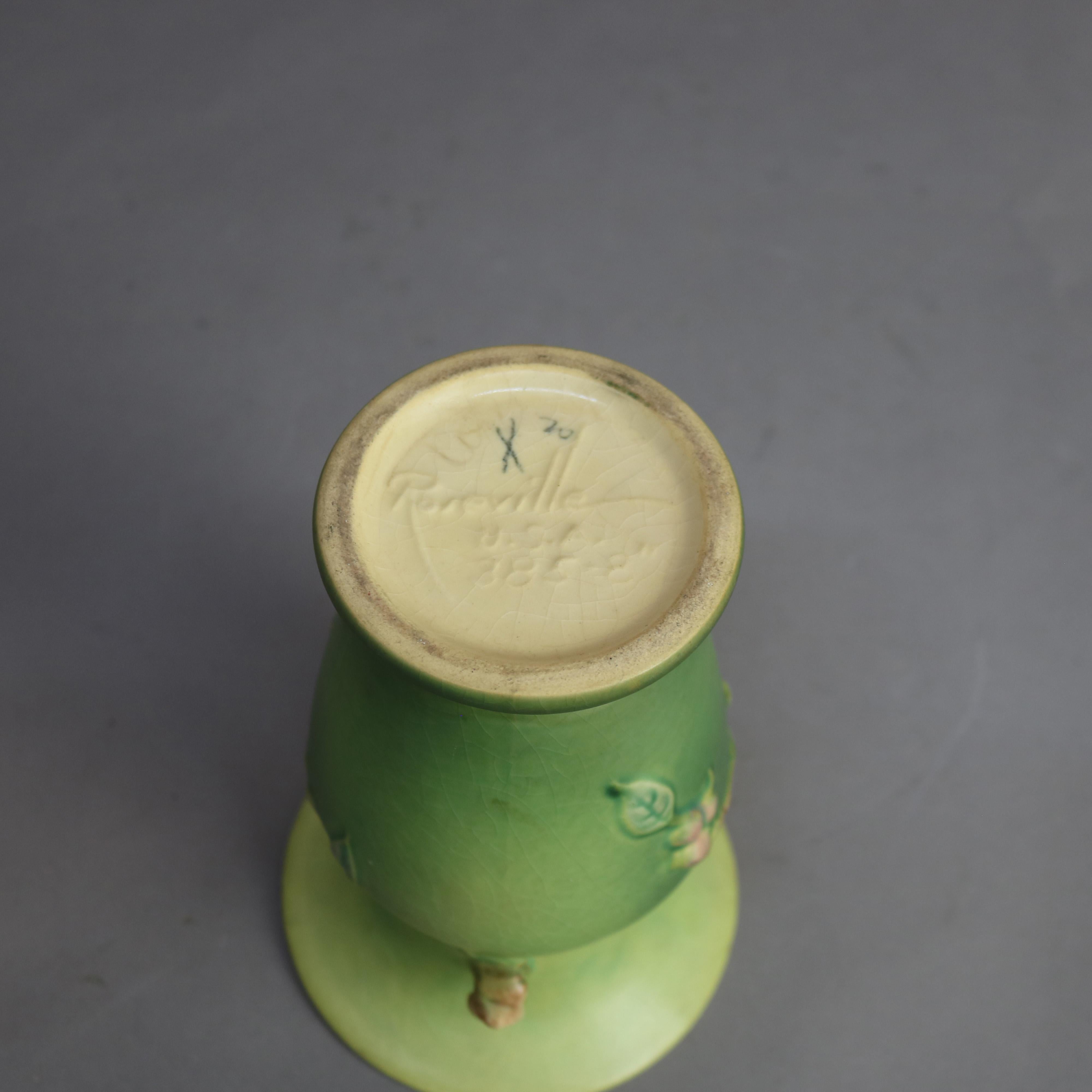 Roseville Art Pottery Green Vase with Apple Blossom Pattern Mid 20thC 1