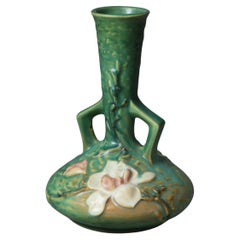 Roseville Art Pottery Green Vase with Magnolia Pattern Mid 20thC