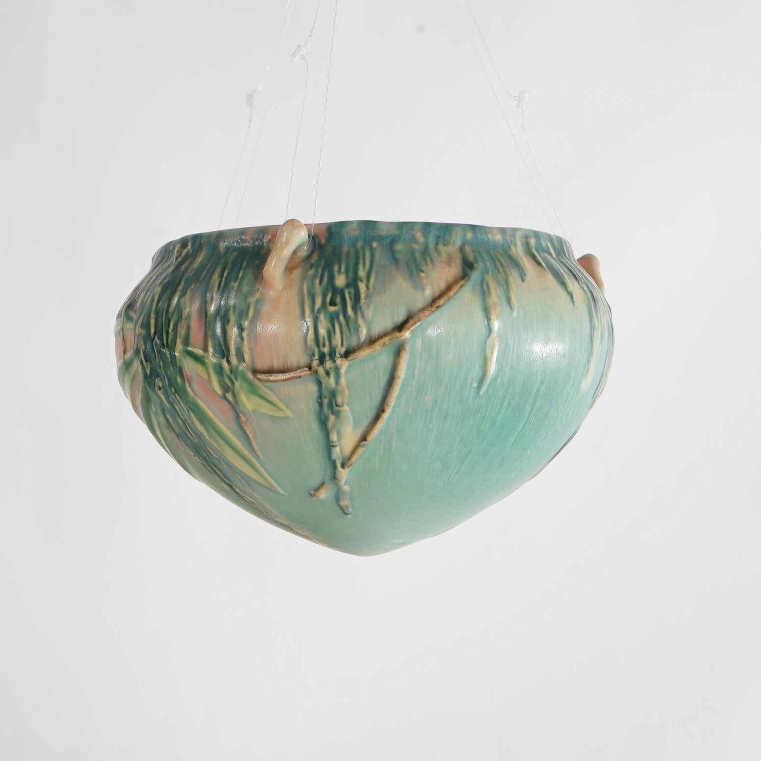 Arts and Crafts Roseville Art Pottery Hanging Planter, Moss Pattern, C1936
