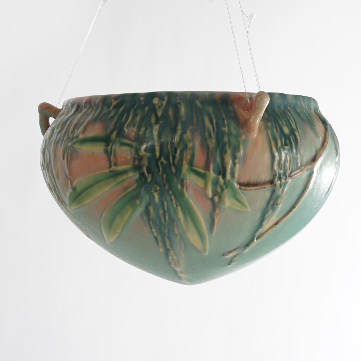 American Roseville Art Pottery Hanging Planter, Moss Pattern, C1936