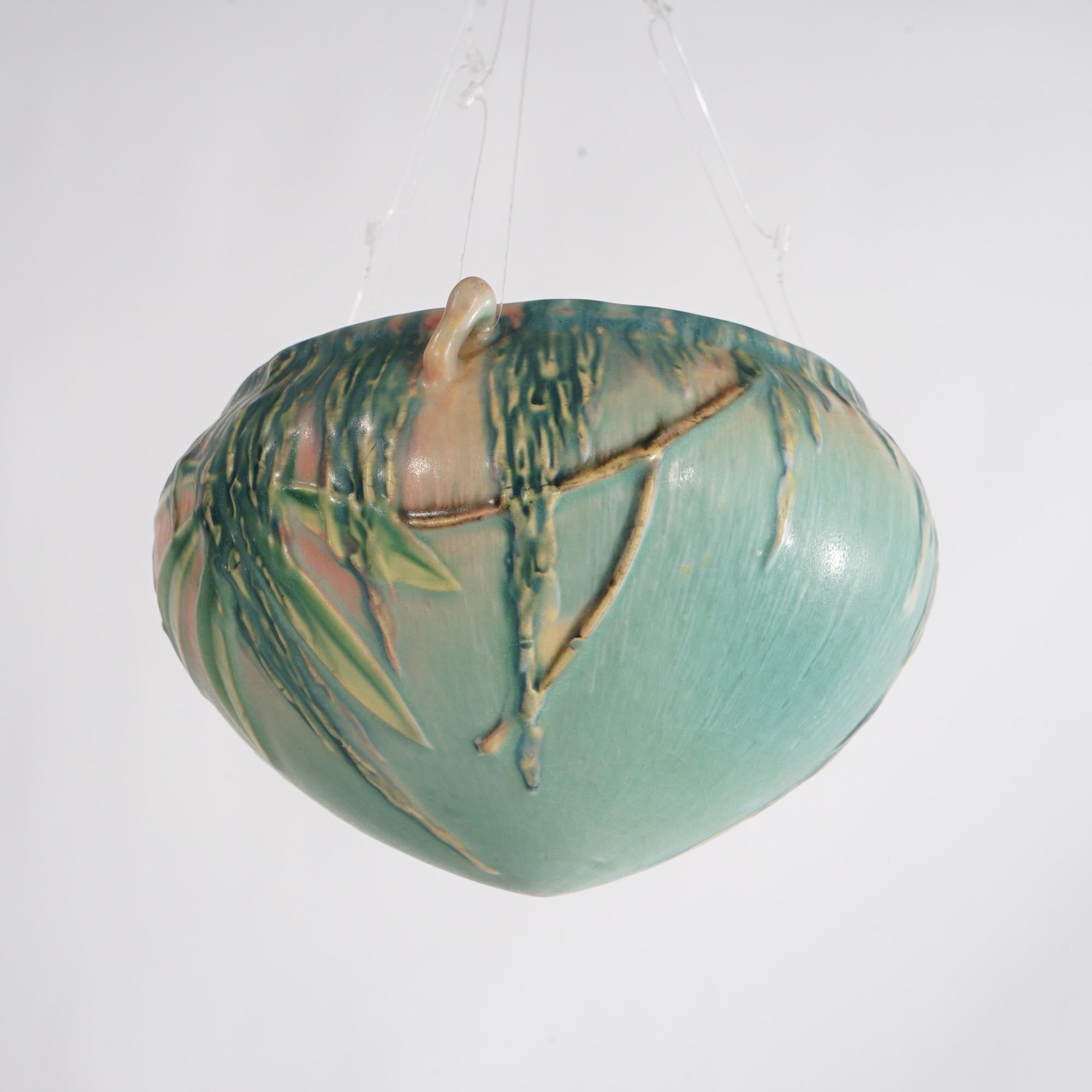 Roseville Art Pottery Hanging Planter, Moss Pattern, C1936 In Good Condition In Big Flats, NY