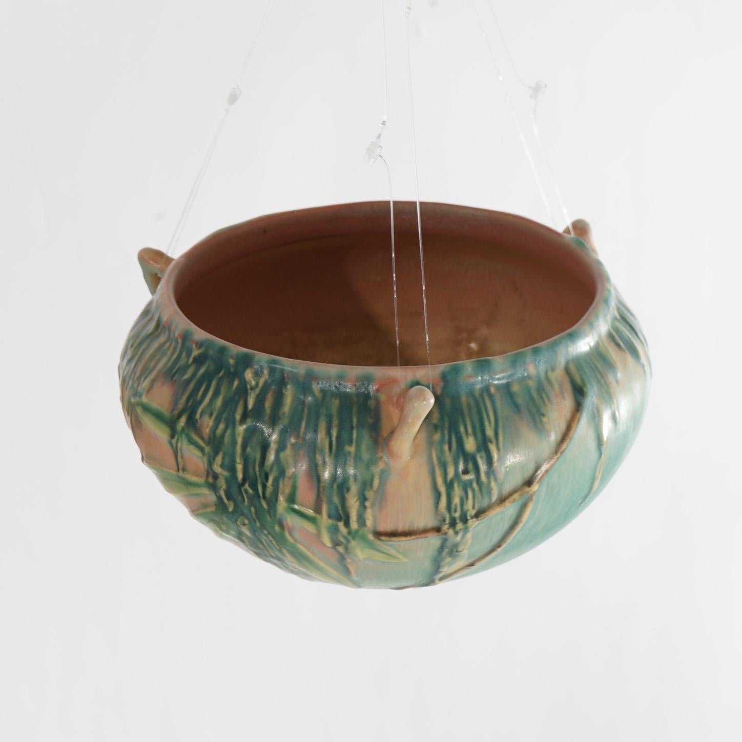 Roseville Art Pottery Hanging Planter, Moss Pattern, C1936 1