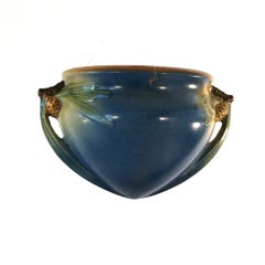 Roseville Art Pottery Hanging Planter, Pinecone in Blue, C1935
